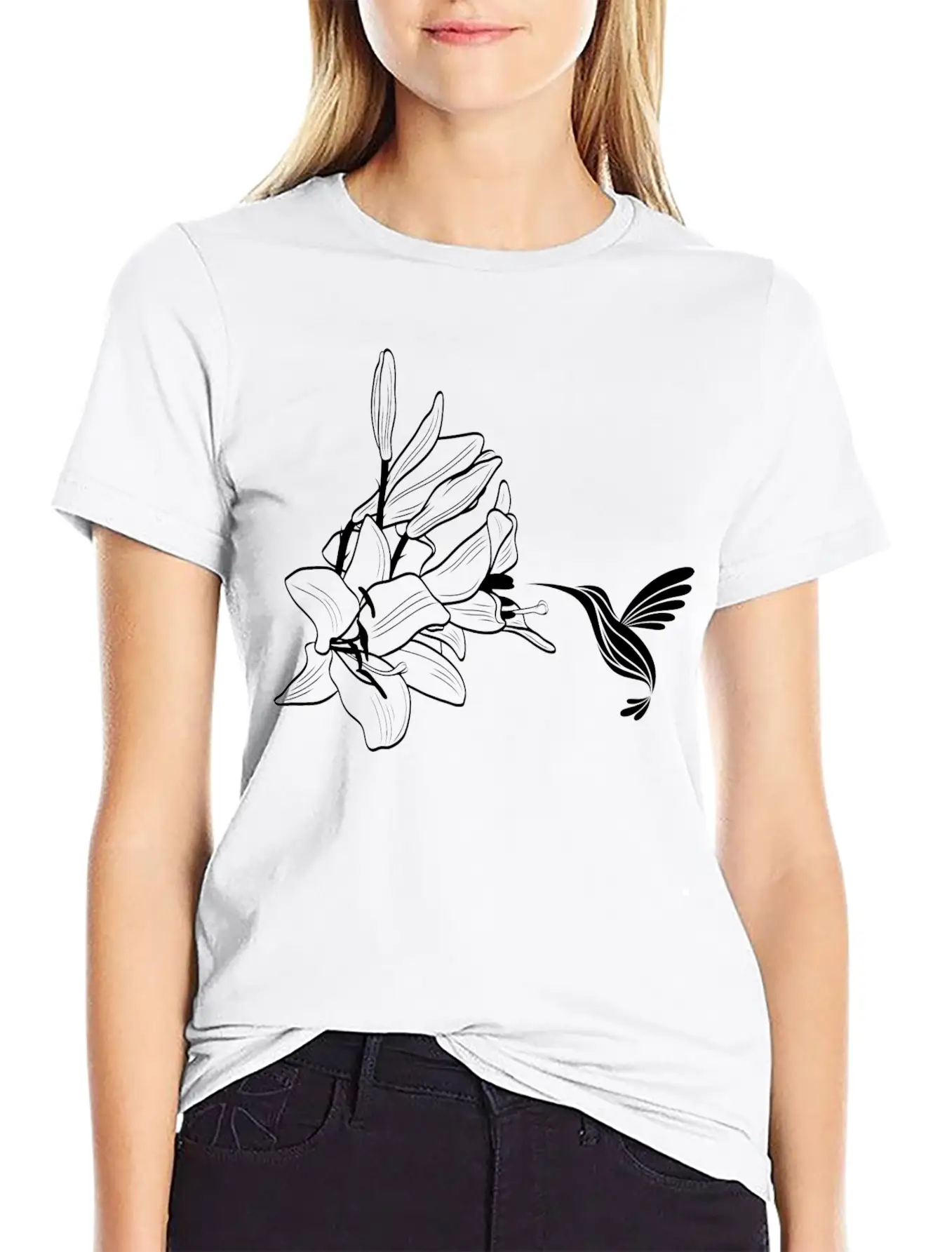 Hummingbird / Colibri With Lily Flowers Classic Fit Graphic Tee For Daily Comfort – Unisex Cotton Shirt