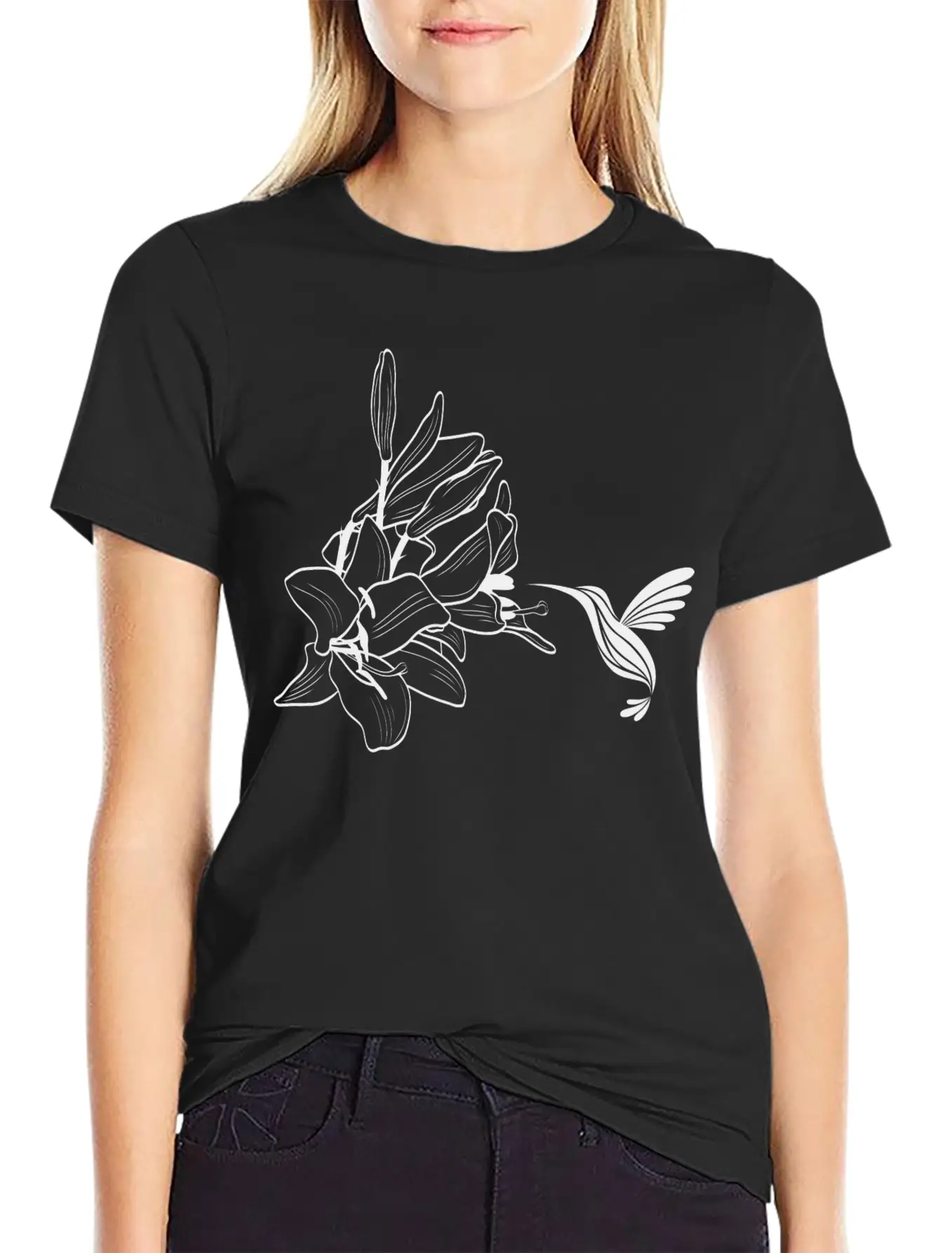 Hummingbird / Colibri With Lily Flowers Classic Fit Graphic Tee For Daily Comfort – Unisex Cotton Shirt