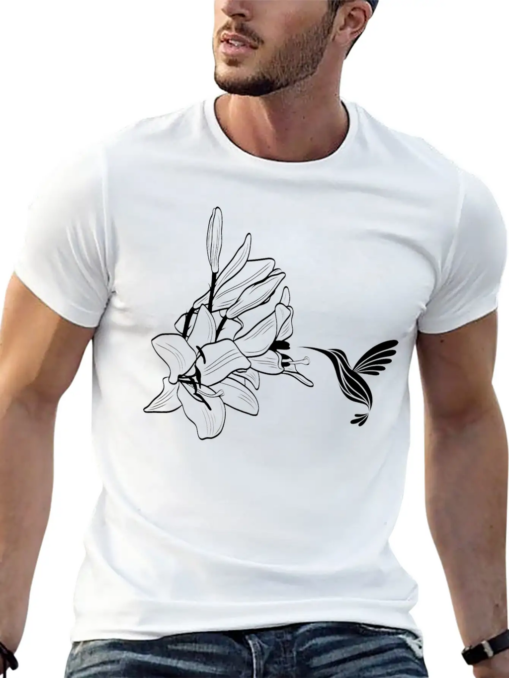 Hummingbird / Colibri With Lily Flowers Classic Fit Graphic Tee For Daily Comfort – Unisex Cotton Shirt