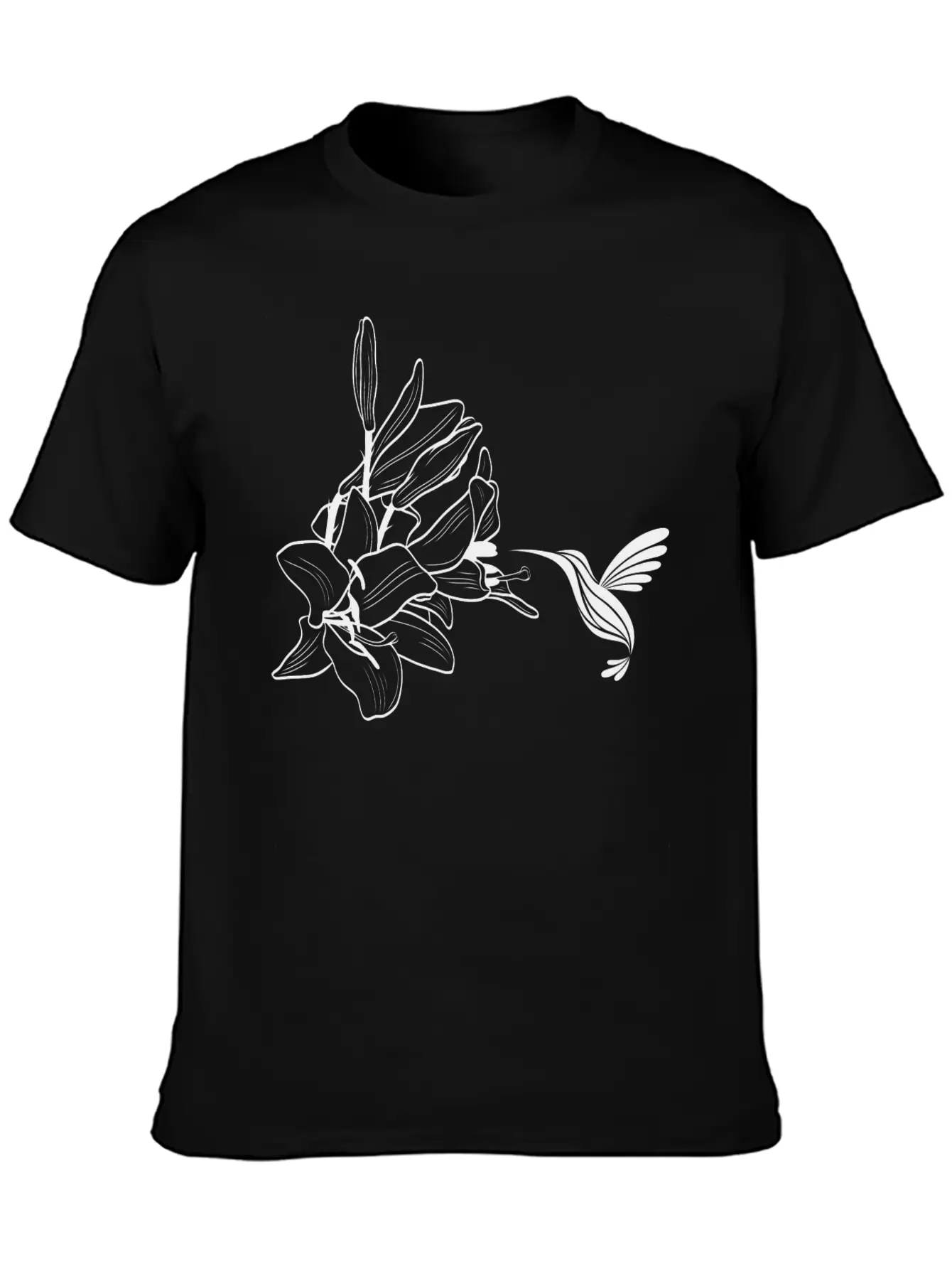 Hummingbird / Colibri With Lily Flowers Classic Fit Graphic Tee For Daily Comfort – Unisex Cotton Shirt
