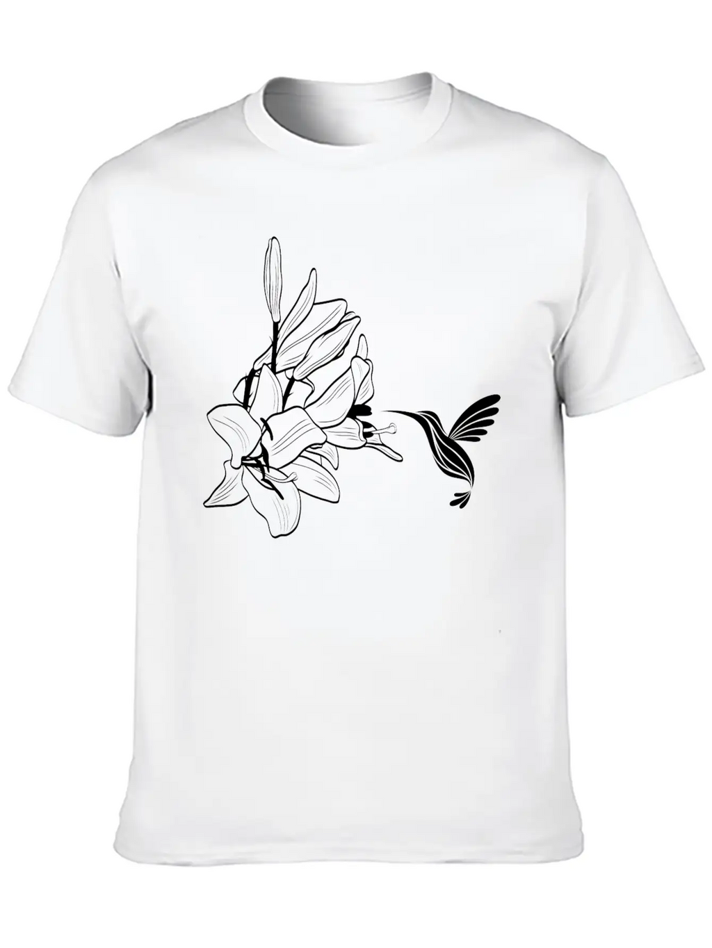 Hummingbird / Colibri With Lily Flowers Classic Fit Graphic Tee For Daily Comfort – Unisex Cotton Shirt