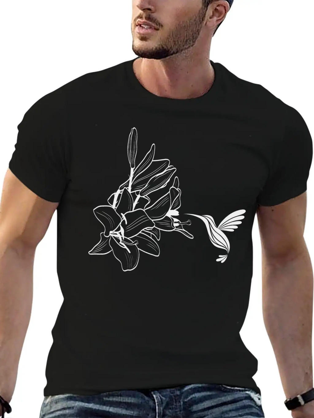 Hummingbird / Colibri With Lily Flowers Classic Fit Graphic Tee For Daily Comfort – Unisex Cotton Shirt
