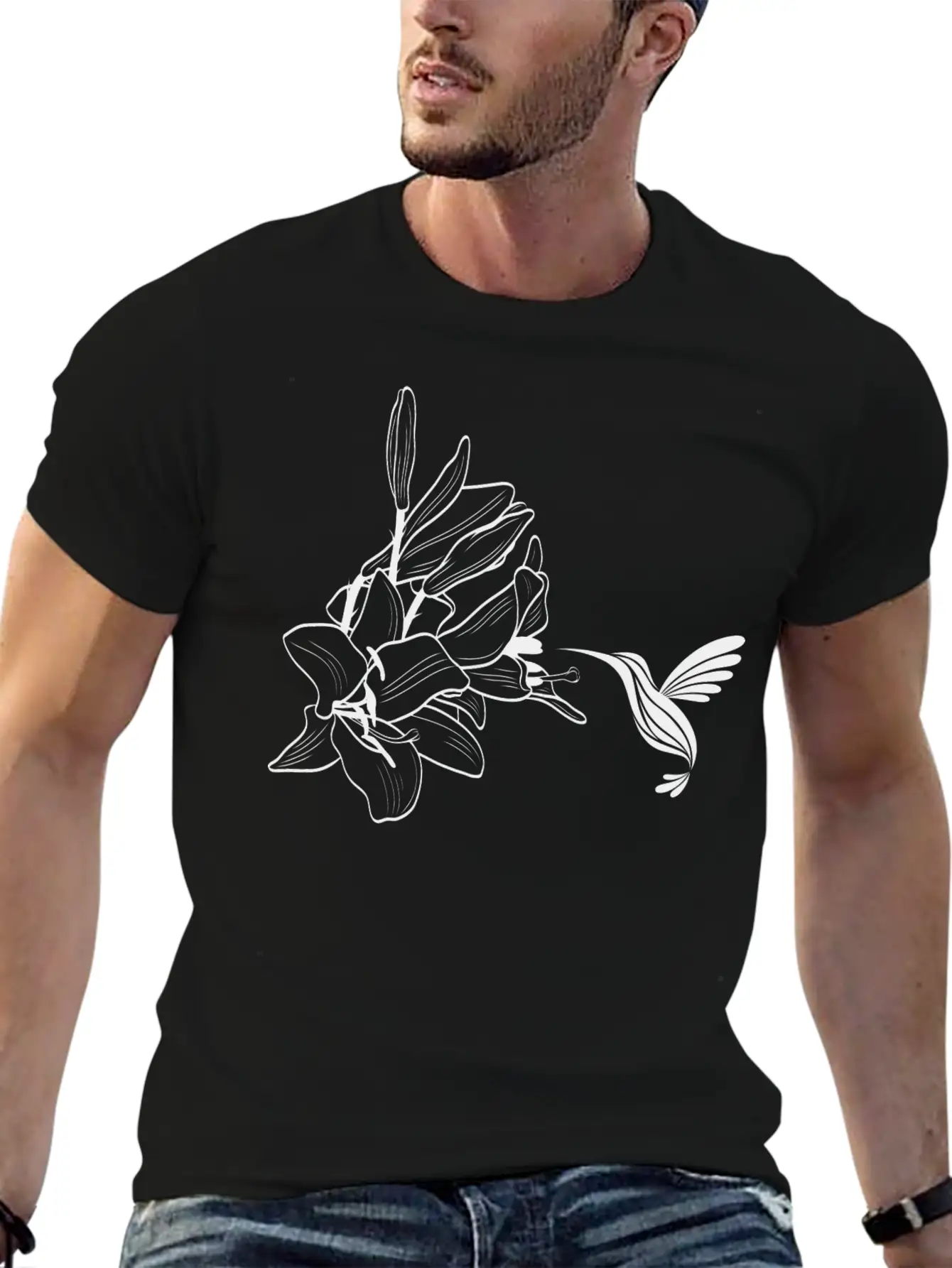 Hummingbird / Colibri With Lily Flowers Classic Fit Graphic Tee For Daily Comfort – Unisex Cotton Shirt