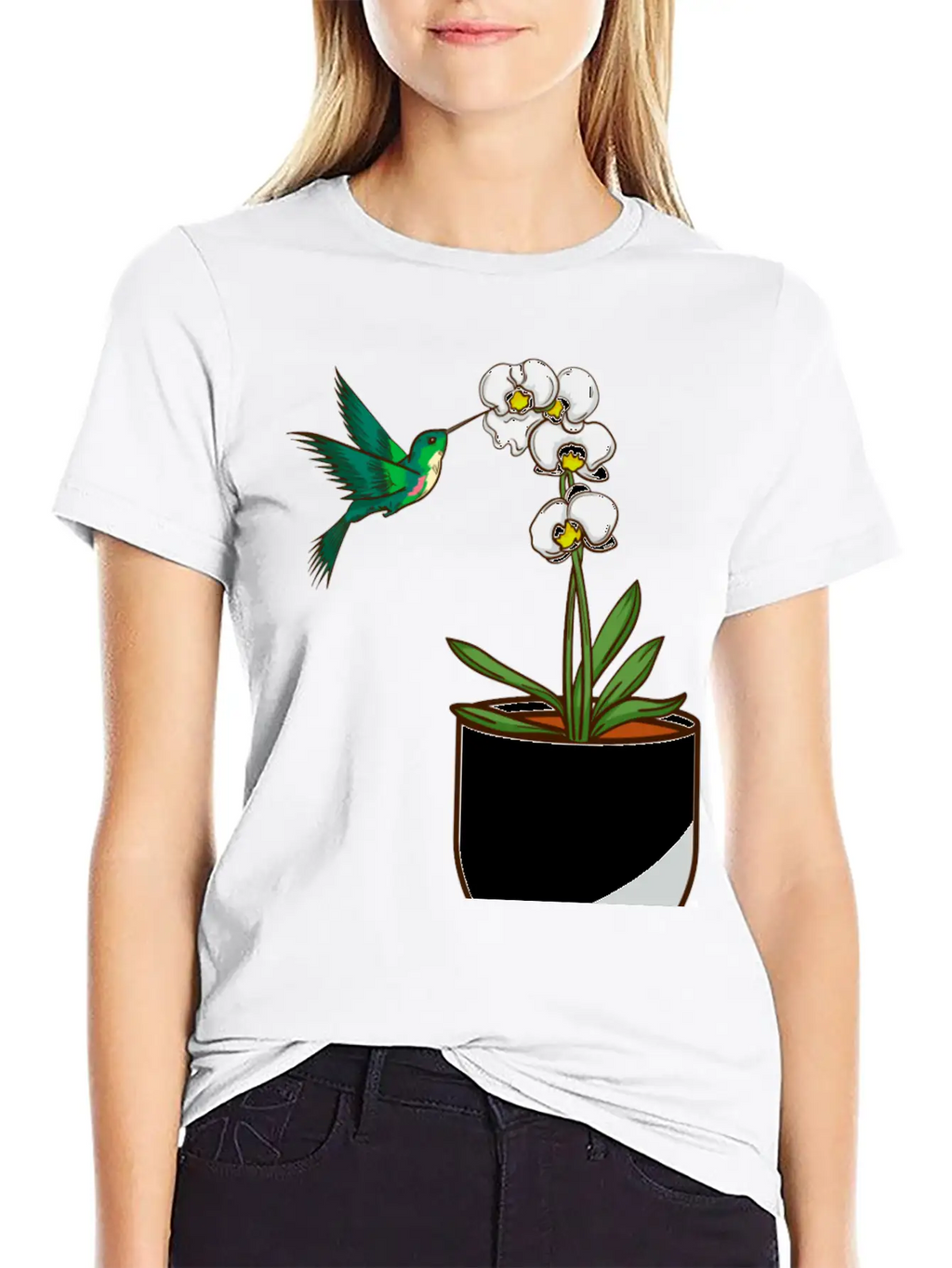 Hummingbird Orchid Flower Gift Women Bird Plants Unisex Casual T-Shirt – Clean Design For Daily Comfort