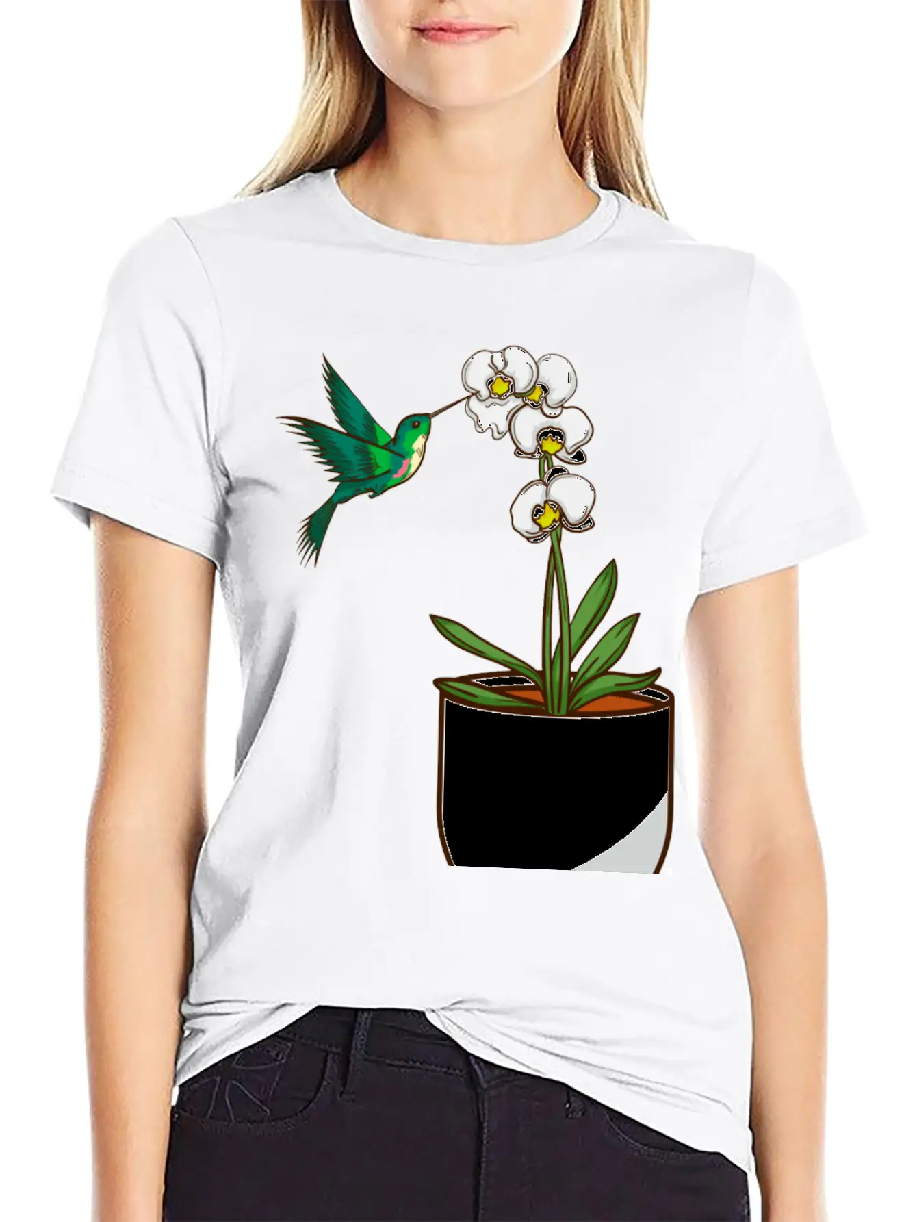 Hummingbird Orchid Flower Gift Women Bird Plants Unisex Casual T-Shirt – Clean Design For Daily Comfort