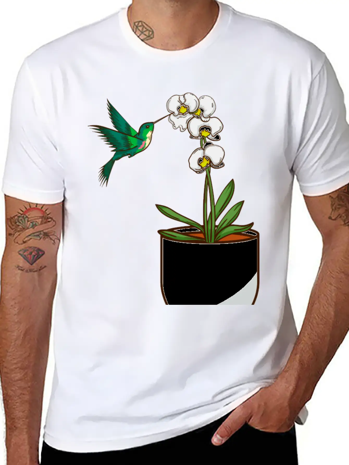Hummingbird Orchid Flower Gift Women Bird Plants Unisex Casual T-Shirt – Clean Design For Daily Comfort