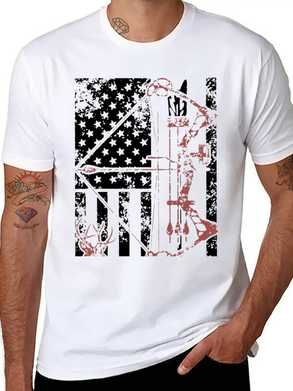 Hunting Shirt With American Flag Casual Graphic T-Shirt – Simple And Comfortable Daily Wear