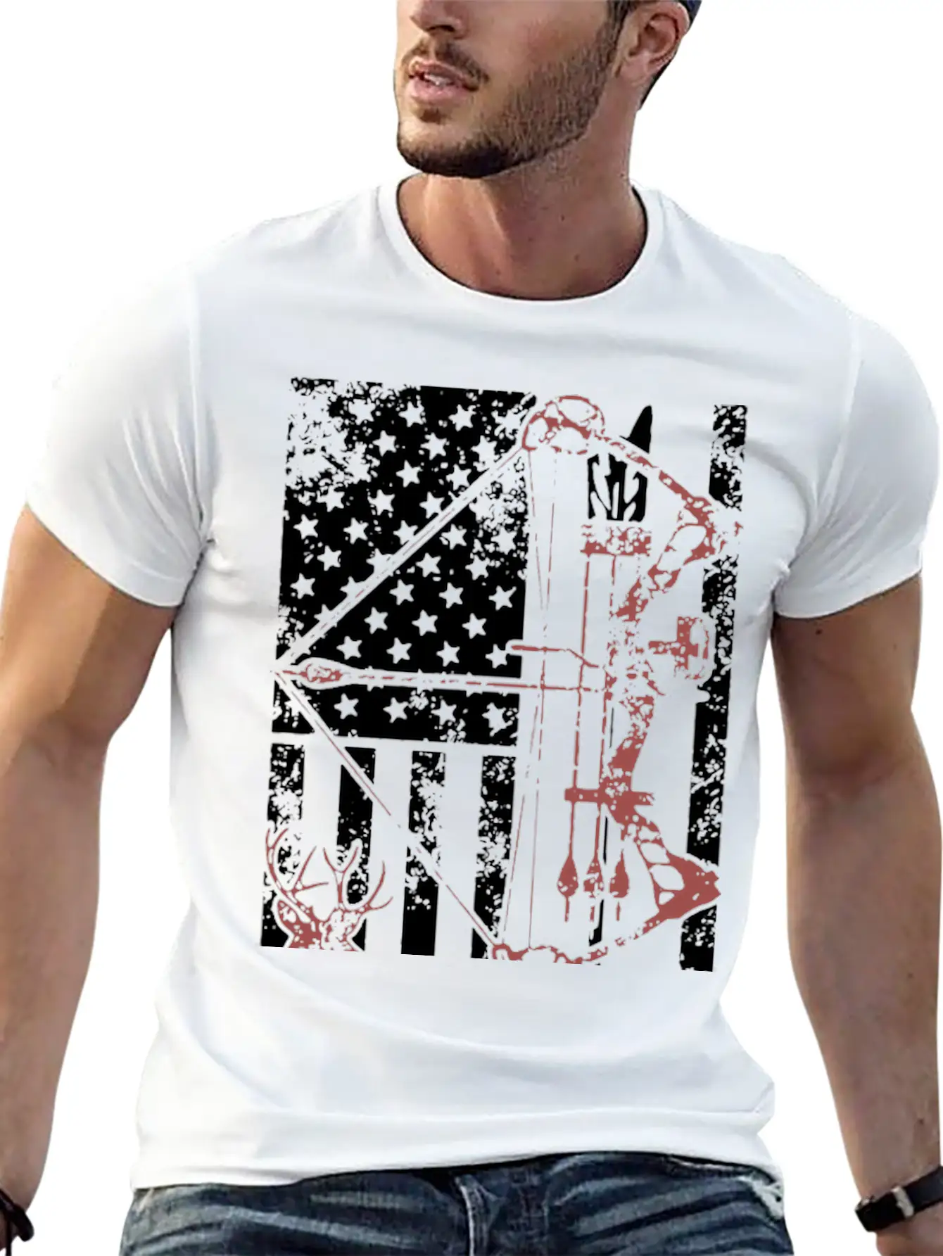 Hunting Shirt With American Flag Casual Graphic T-Shirt – Simple And Comfortable Daily Wear