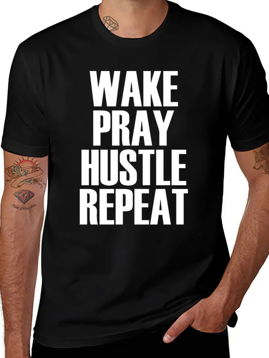 Hustle Wake Pray Hustle Repeat Breathable Soft Cotton T-Shirt – Timeless Casual Look