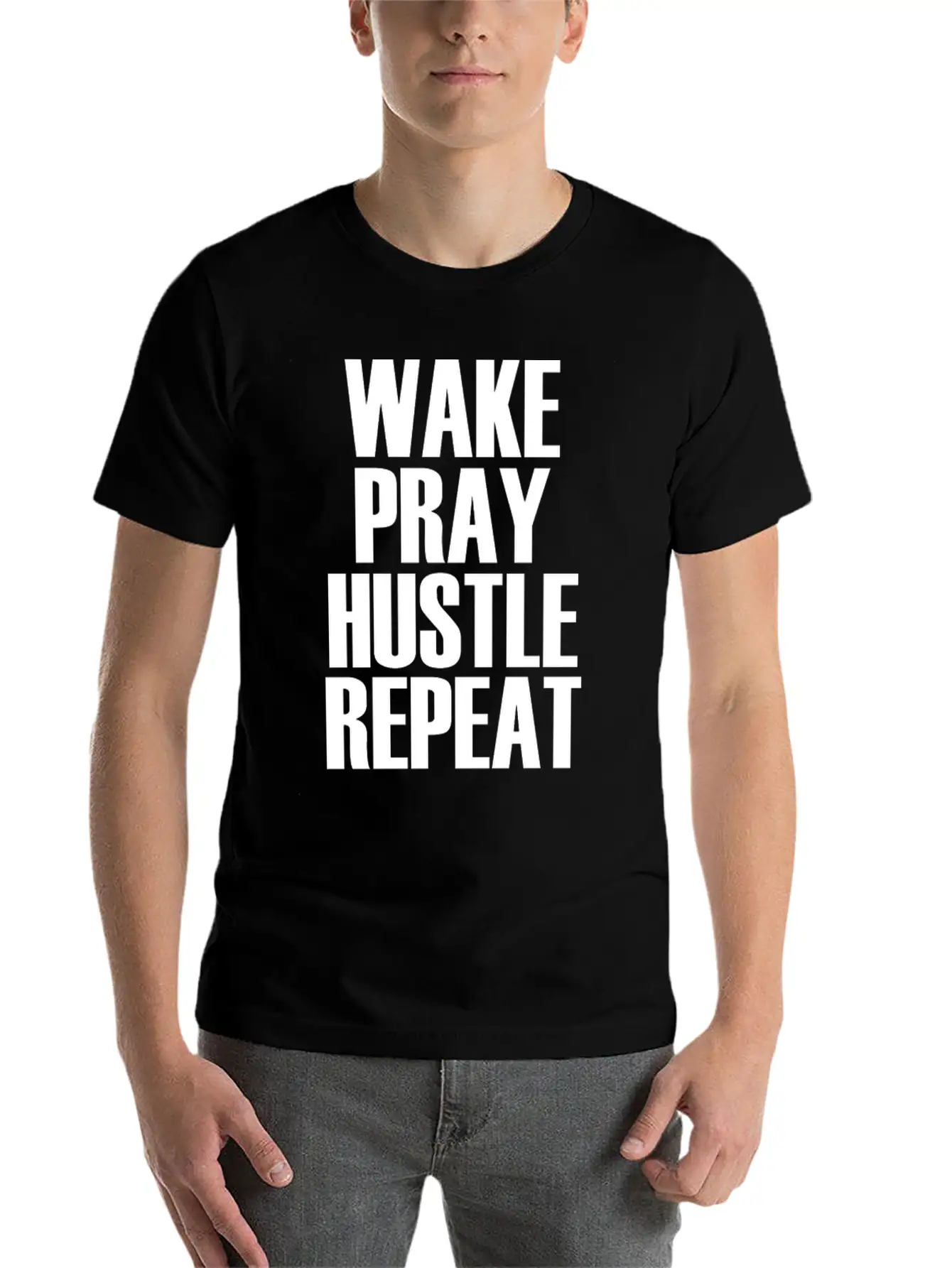 Hustle Wake Pray Hustle Repeat Breathable Soft Cotton T-Shirt – Timeless Casual Look