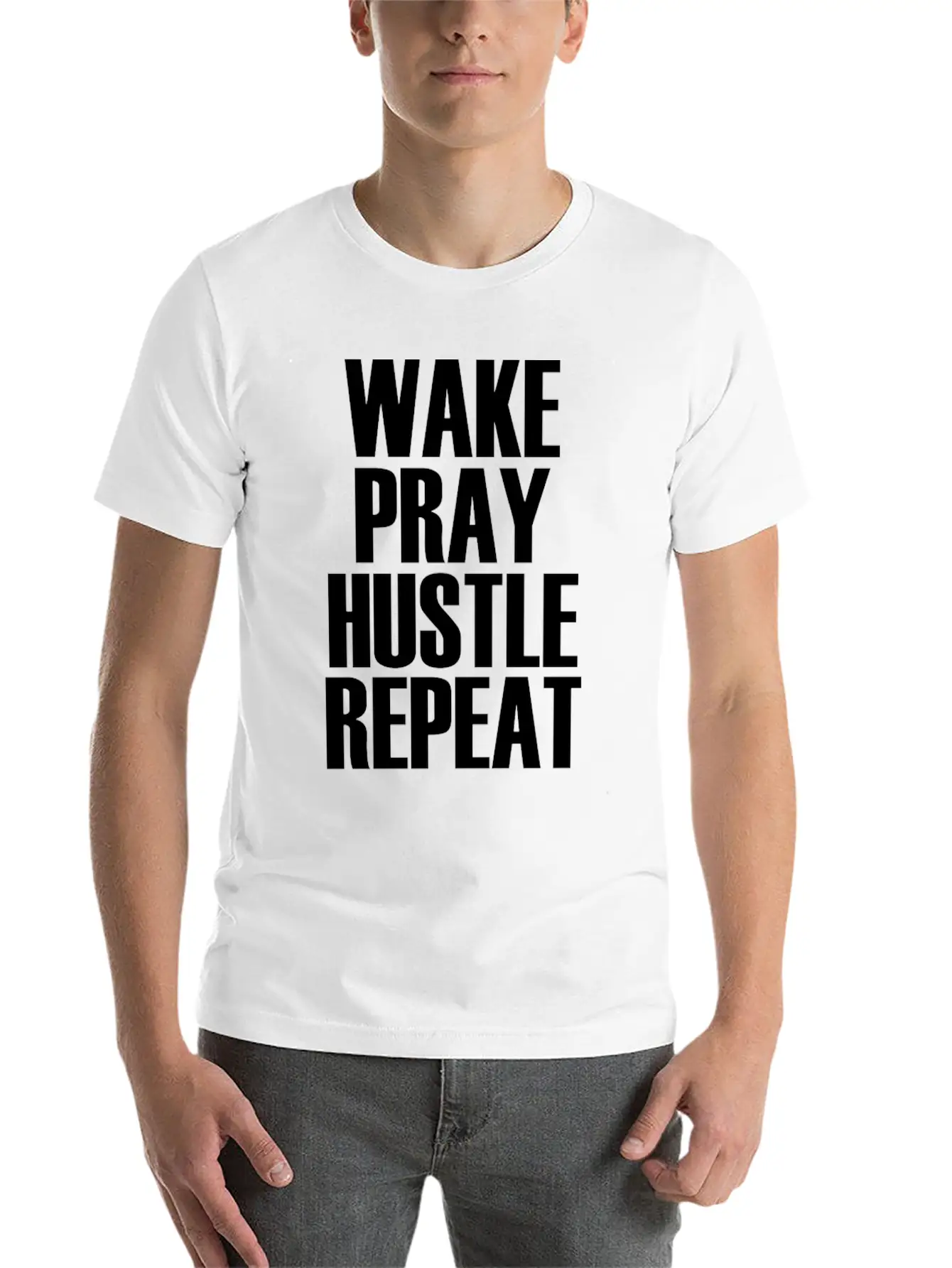 Hustle Wake Pray Hustle Repeat Breathable Soft Cotton T-Shirt – Timeless Casual Look