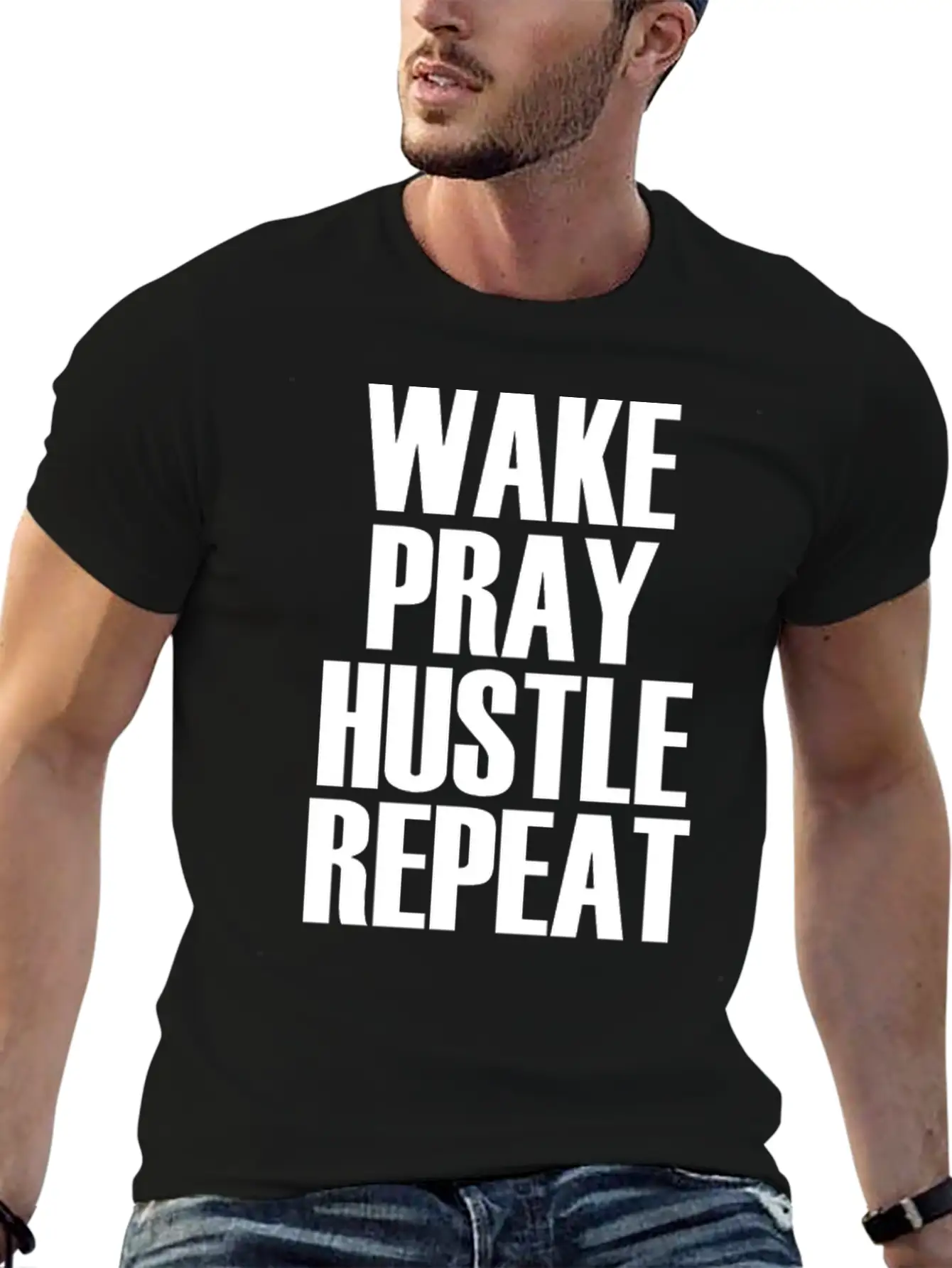 Hustle Wake Pray Hustle Repeat Breathable Soft Cotton T-Shirt – Timeless Casual Look