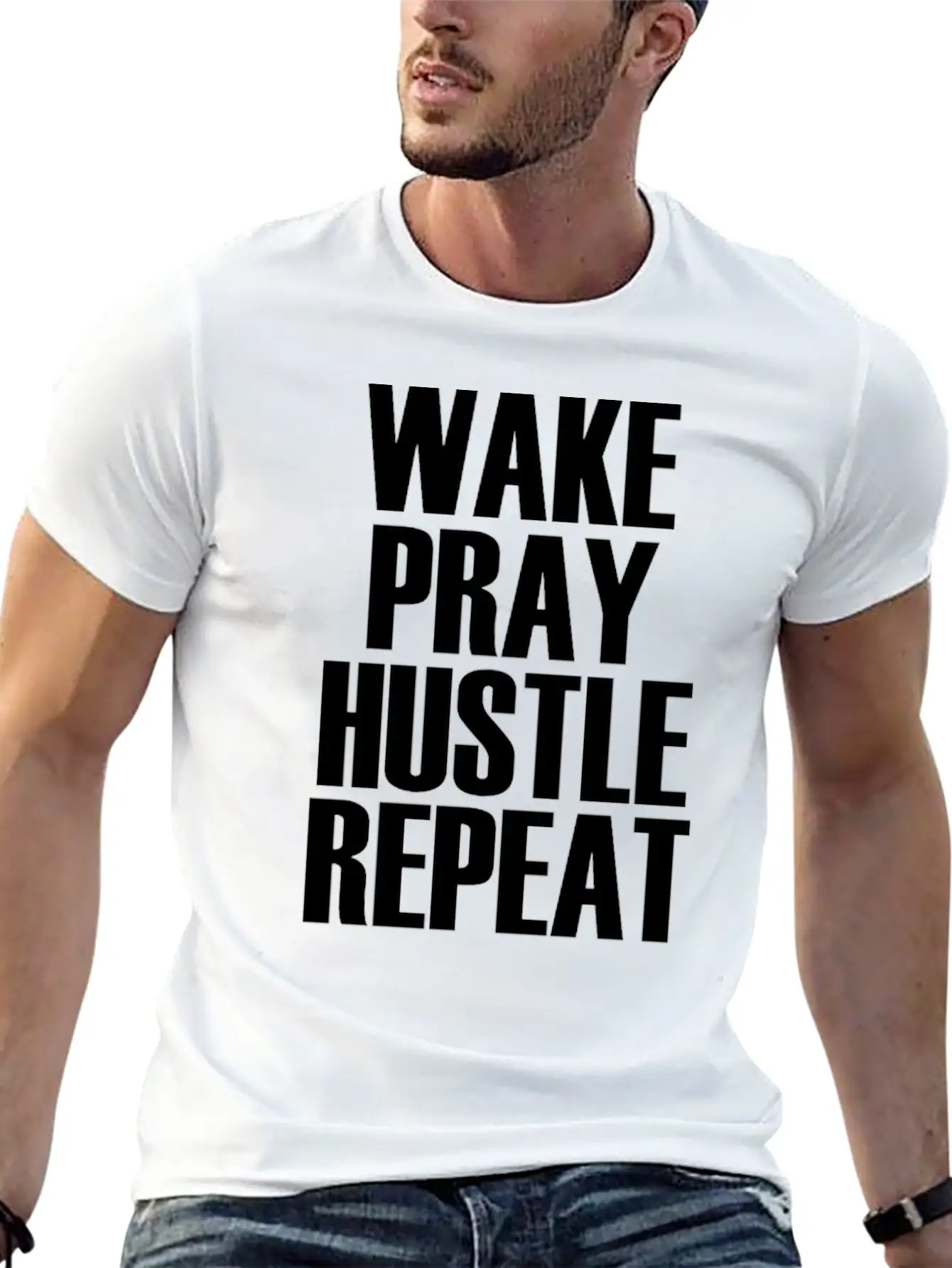 Hustle Wake Pray Hustle Repeat Breathable Soft Cotton T-Shirt – Timeless Casual Look