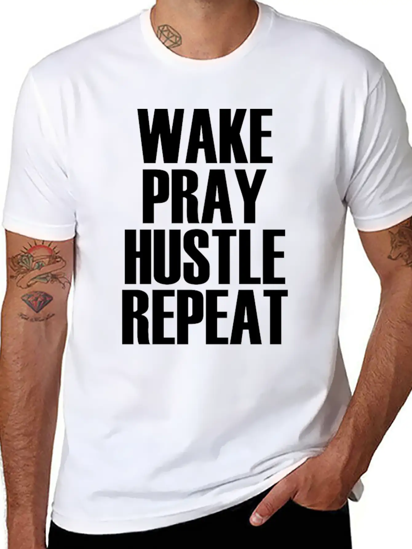 Hustle Wake Pray Hustle Repeat Breathable Soft Cotton T-Shirt – Timeless Casual Look