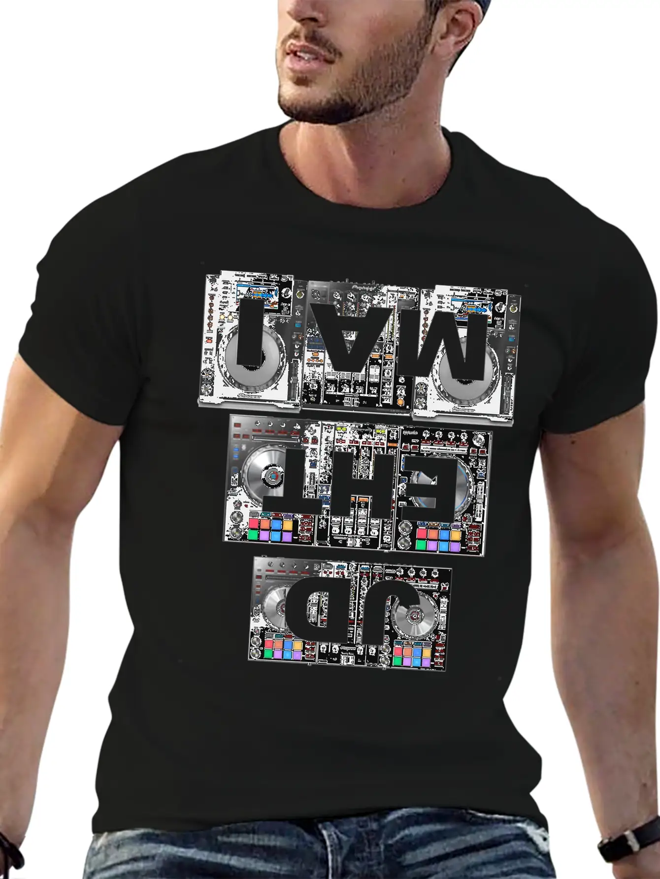 I AM THE DJ - Club Party Festival Rave Electro Gif Unisex Short Sleeve Soft Cotton T-Shirt – Casual Everyday Wear