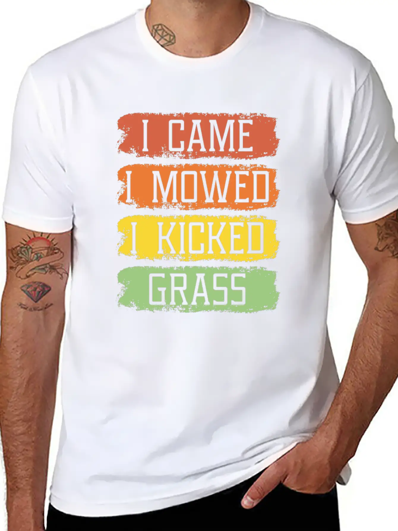 I Came I Mowed I Kicked Grass Funny Lawn Mowing Breathable Soft Cotton T-Shirt – Timeless Casual Look