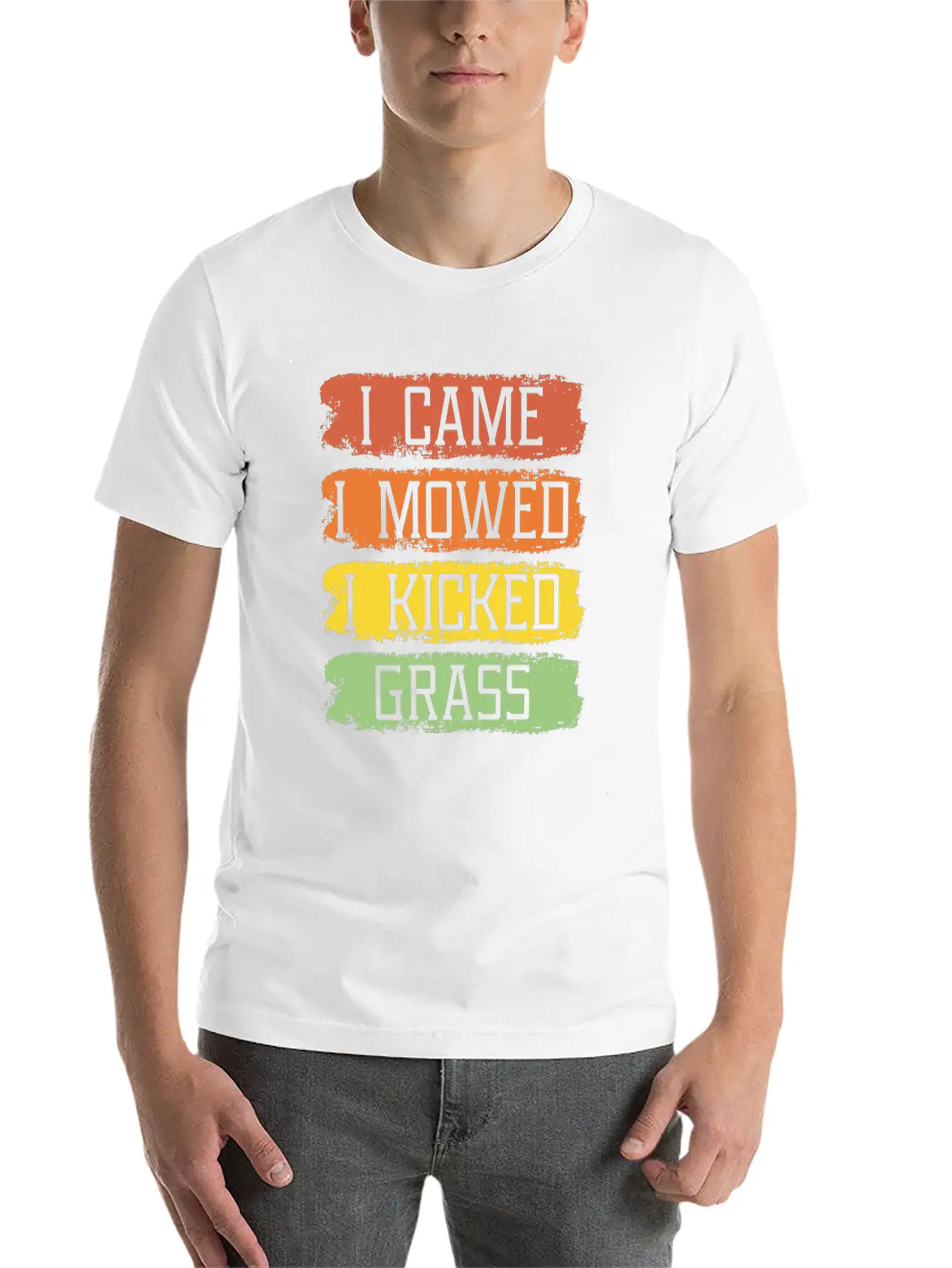I Came I Mowed I Kicked Grass Funny Lawn Mowing Breathable Soft Cotton T-Shirt – Timeless Casual Look
