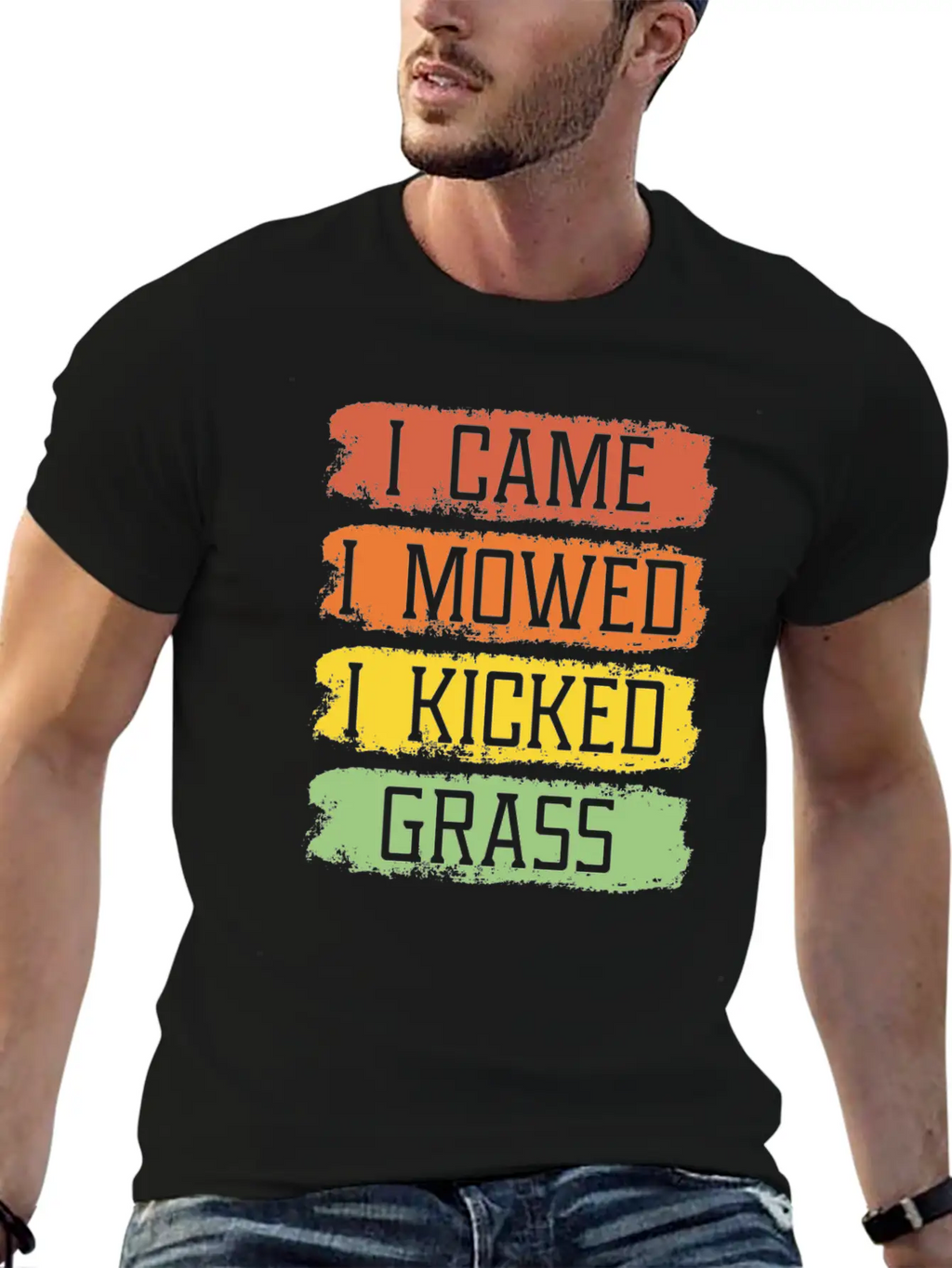 I Came I Mowed I Kicked Grass Funny Lawn Mowing Breathable Soft Cotton T-Shirt – Timeless Casual Look
