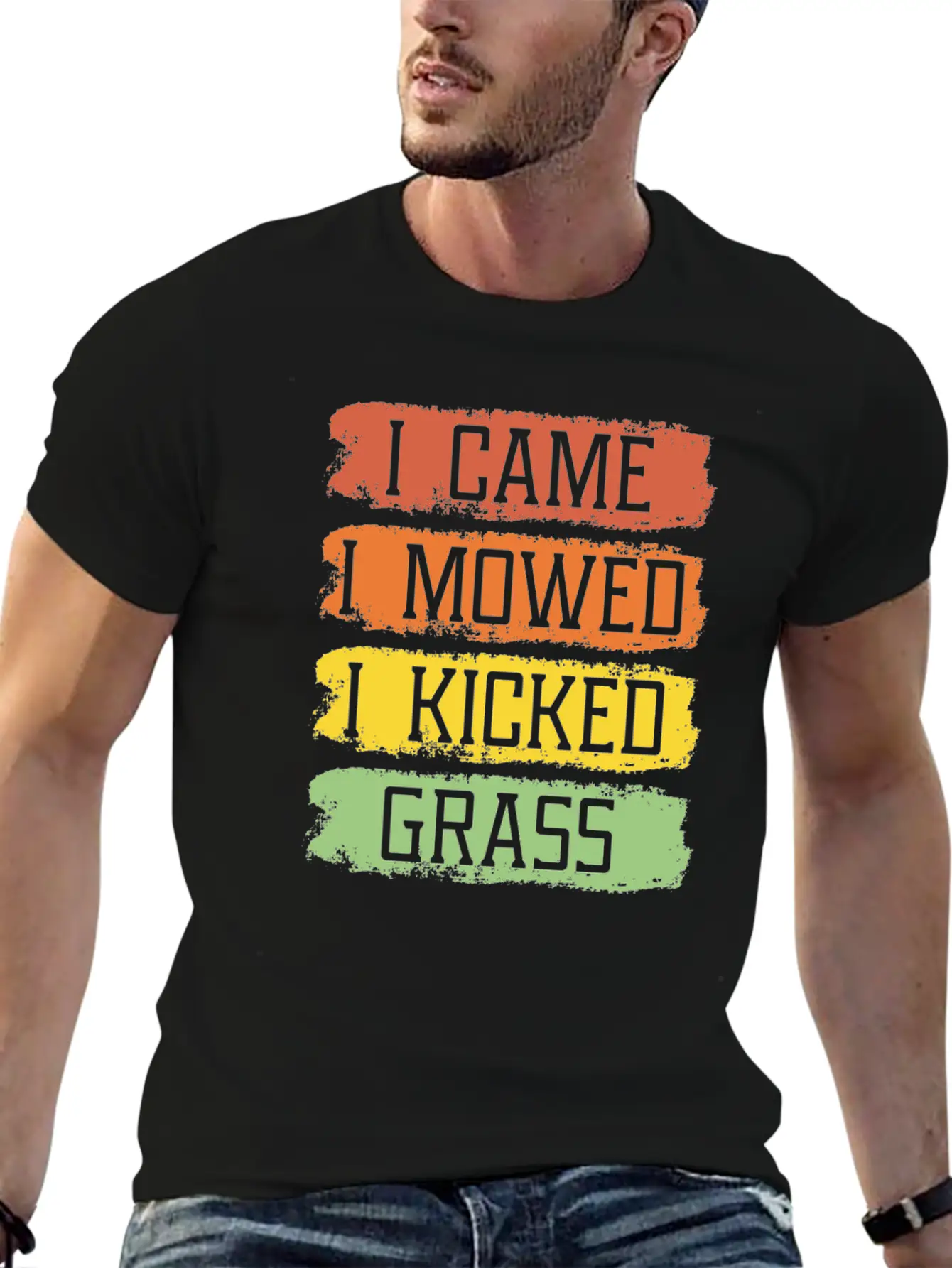 I Came I Mowed I Kicked Grass Funny Lawn Mowing Breathable Soft Cotton T-Shirt – Timeless Casual Look
