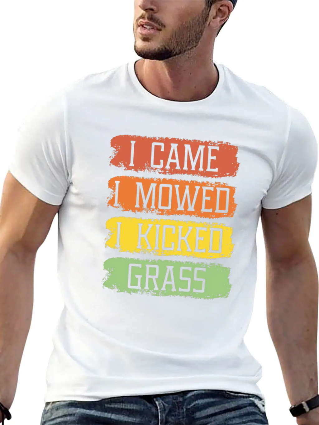 I Came I Mowed I Kicked Grass Funny Lawn Mowing Breathable Soft Cotton T-Shirt – Timeless Casual Look