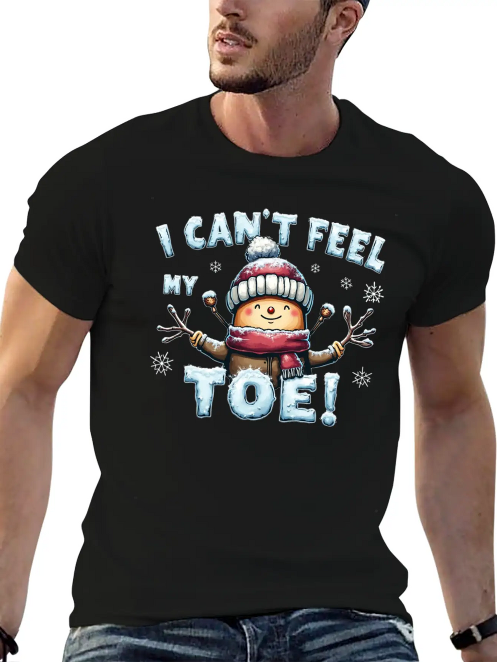 I Can't Feel My Toe! Funny Snowman Design Unisex Short Sleeve Soft Cotton T-Shirt – Casual Everyday Wear