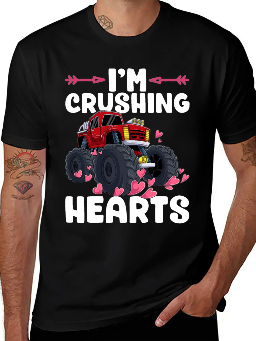 I Crush Hearts Monster Truck Valentines Day Love B Unisex Casual T-Shirt – Clean Design For Daily Comfort