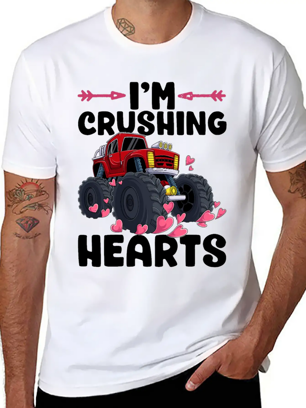 I Crush Hearts Monster Truck Valentines Day Love B Unisex Casual T-Shirt – Clean Design For Daily Comfort