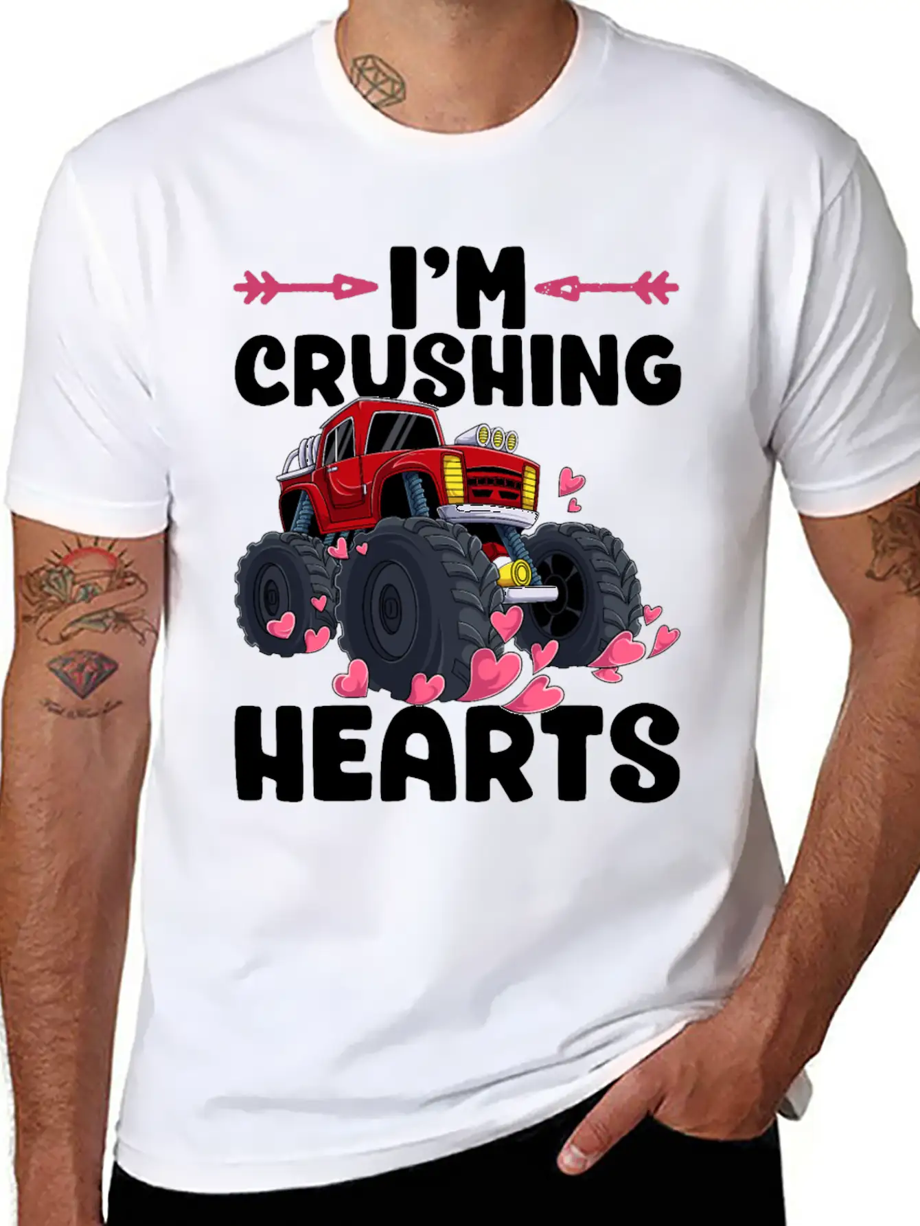 I Crush Hearts Monster Truck Valentines Day Love B Unisex Casual T-Shirt – Clean Design For Daily Comfort