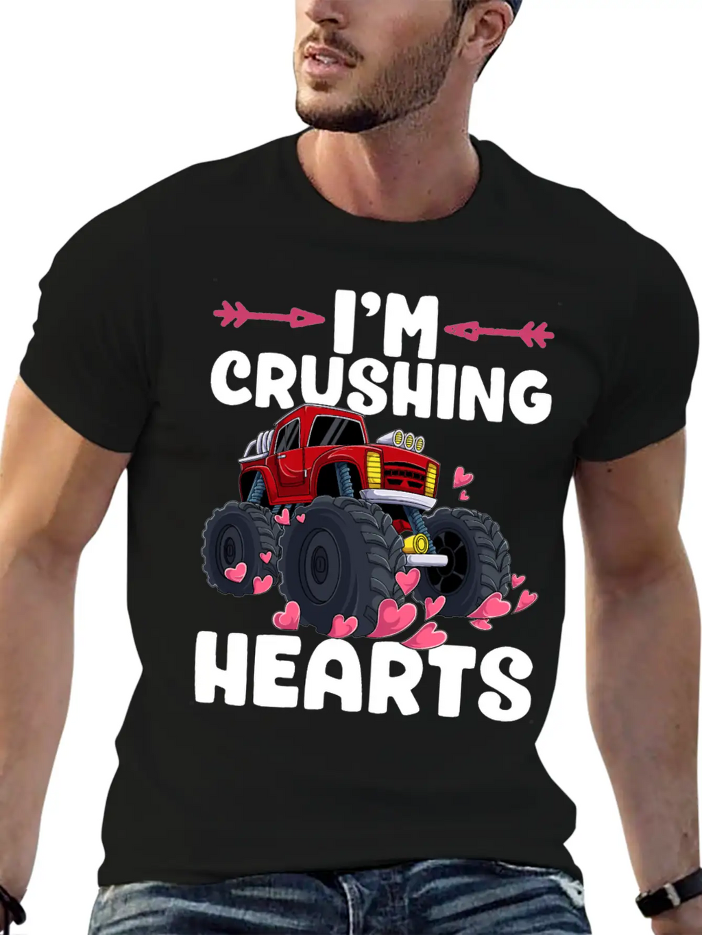I Crush Hearts Monster Truck Valentines Day Love B Unisex Casual T-Shirt – Clean Design For Daily Comfort