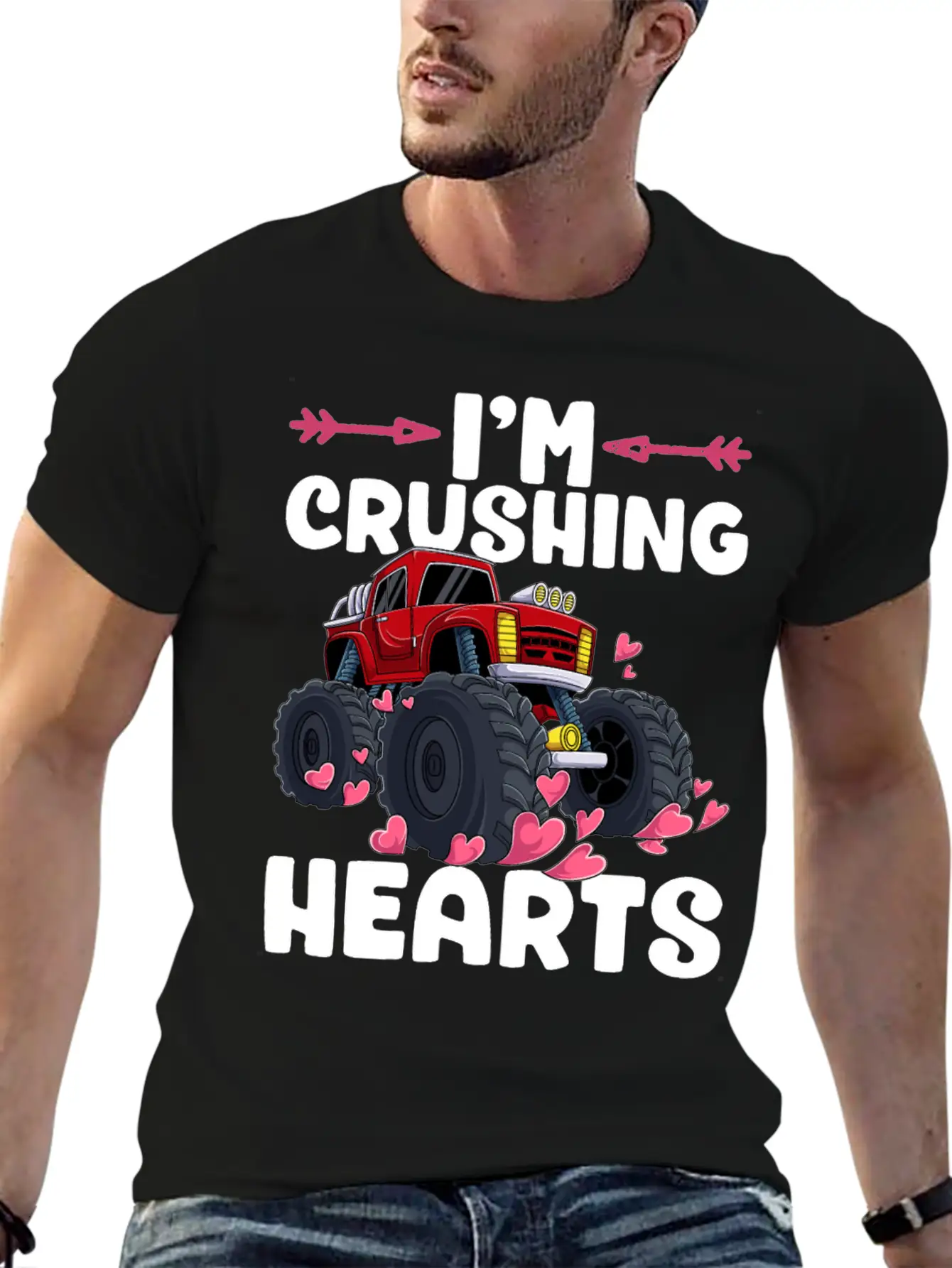 I Crush Hearts Monster Truck Valentines Day Love B Unisex Casual T-Shirt – Clean Design For Daily Comfort