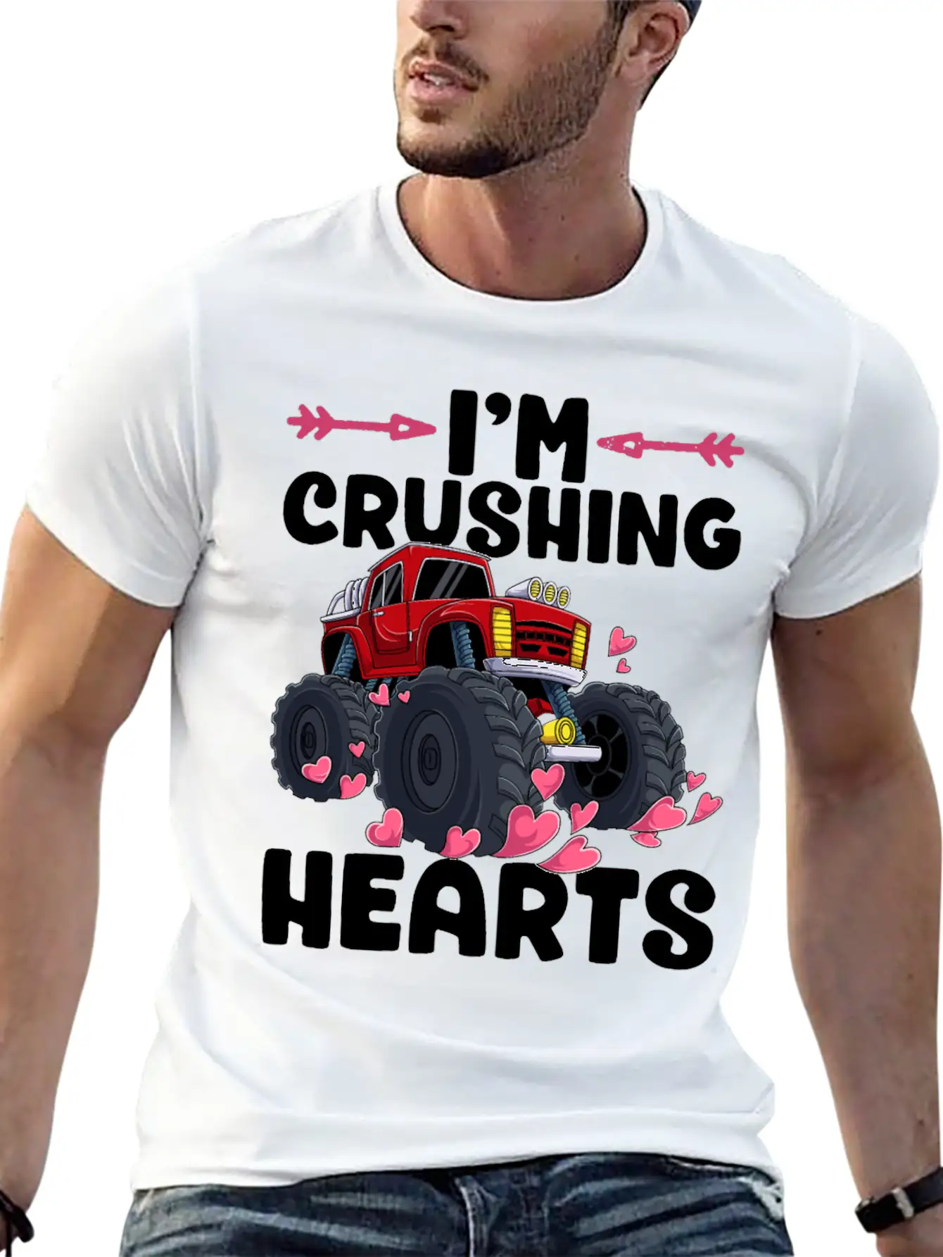I Crush Hearts Monster Truck Valentines Day Love B Unisex Casual T-Shirt – Clean Design For Daily Comfort