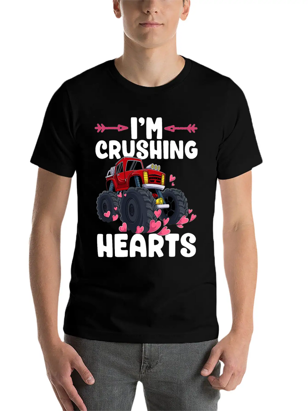I Crush Hearts Monster Truck Valentines Day Love B Unisex Casual T-Shirt – Clean Design For Daily Comfort