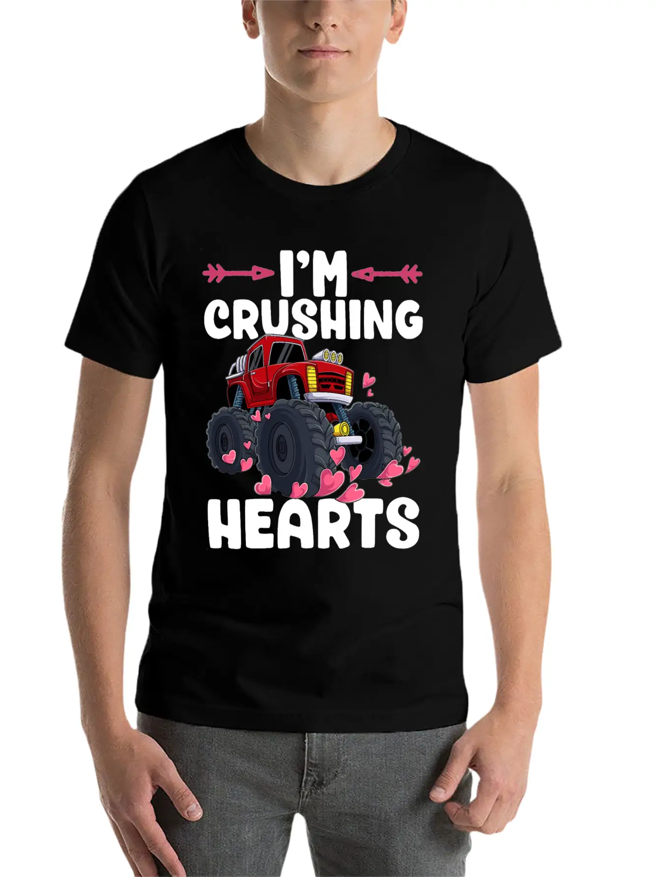 I Crush Hearts Monster Truck Valentines Day Love B Unisex Casual T-Shirt – Clean Design For Daily Comfort