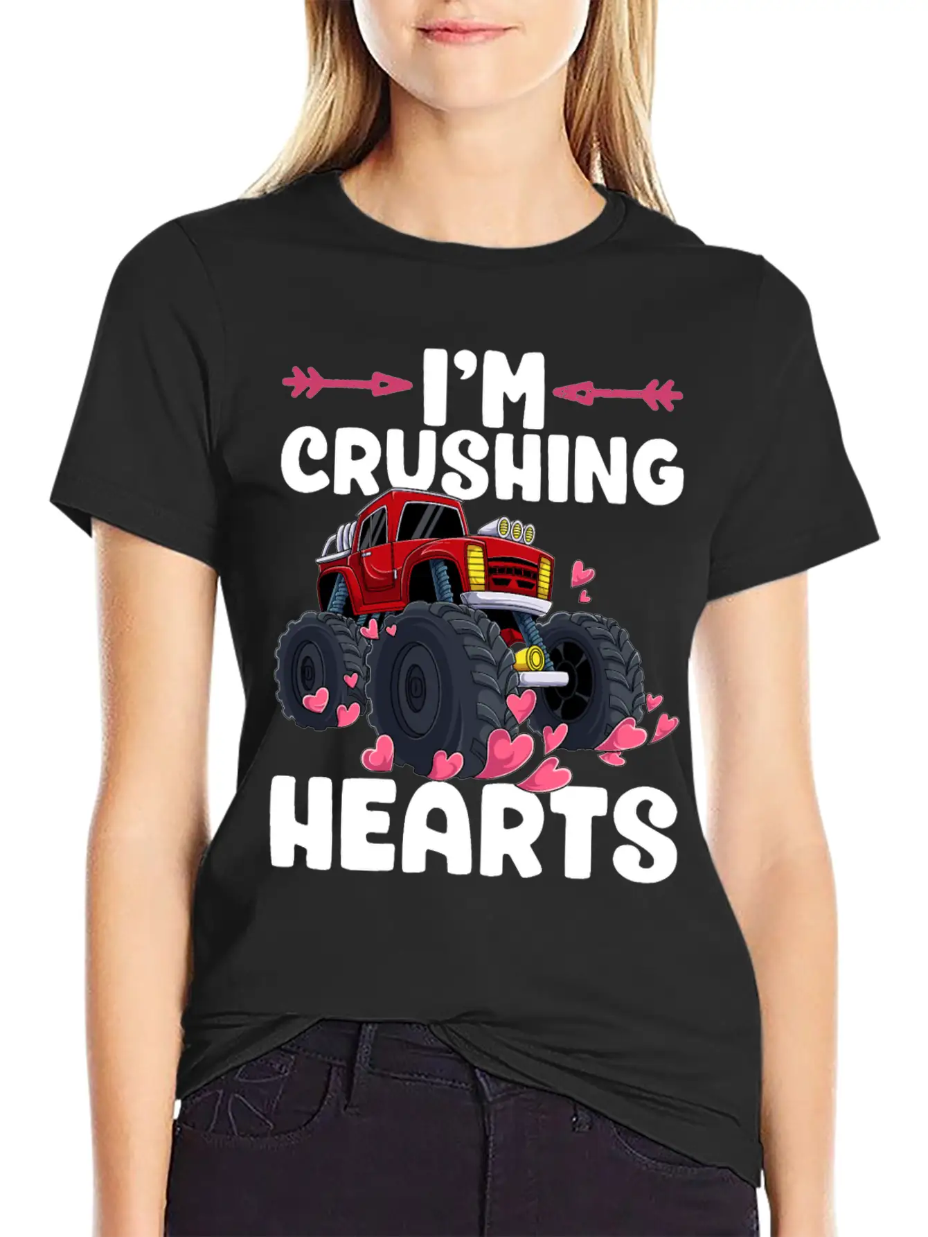 I Crush Hearts Monster Truck Valentines Day Love B Unisex Casual T-Shirt – Clean Design For Daily Comfort