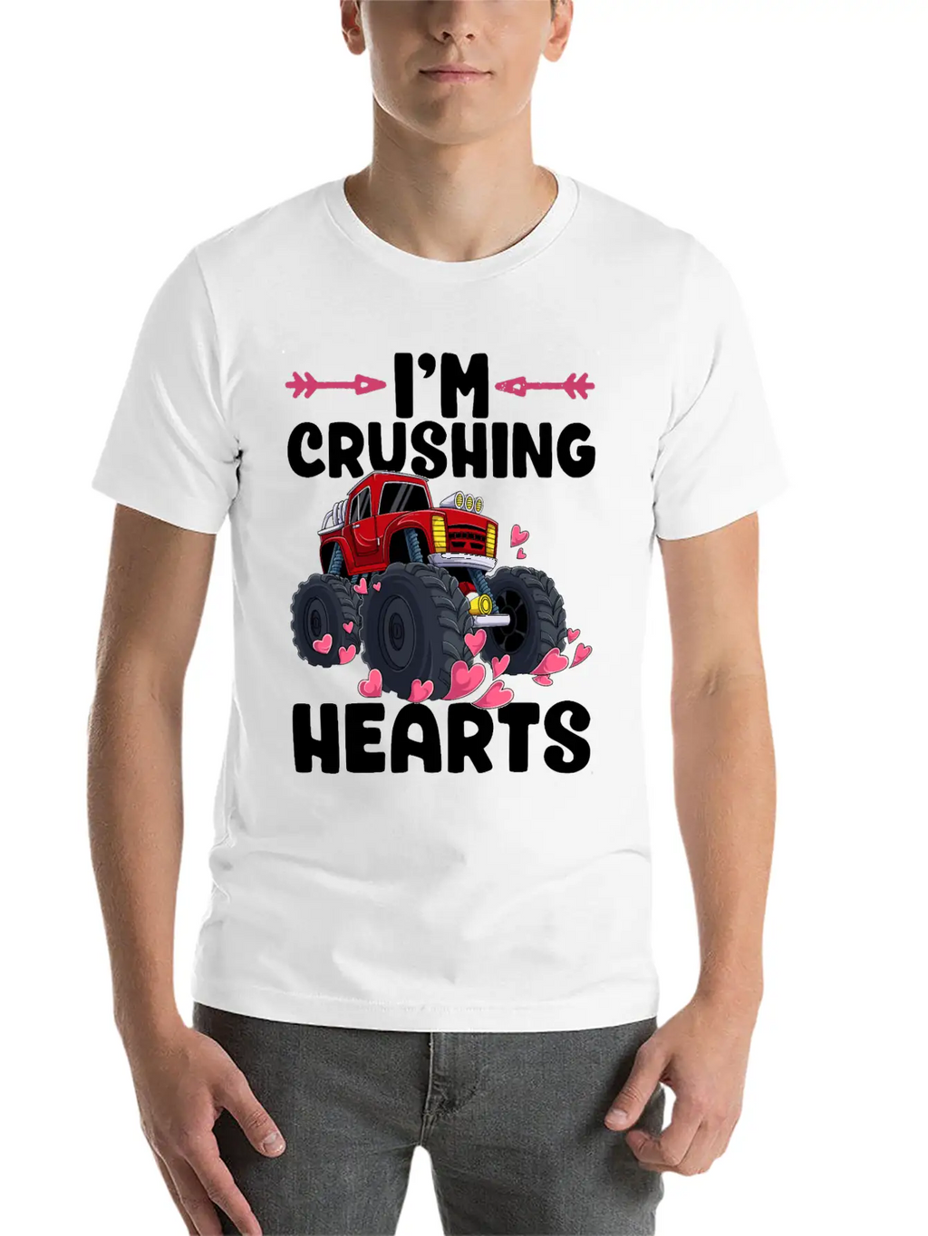 I Crush Hearts Monster Truck Valentines Day Love B Unisex Casual T-Shirt – Clean Design For Daily Comfort
