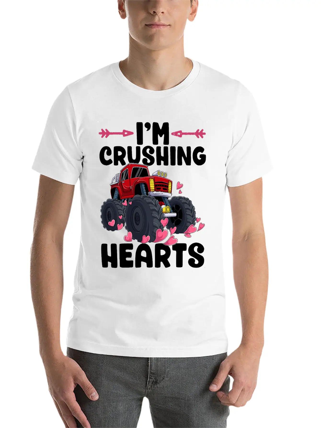 I Crush Hearts Monster Truck Valentines Day Love B Unisex Casual T-Shirt – Clean Design For Daily Comfort