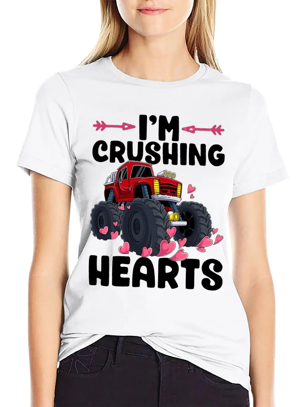 I Crush Hearts Monster Truck Valentines Day Love B Unisex Casual T-Shirt – Clean Design For Daily Comfort