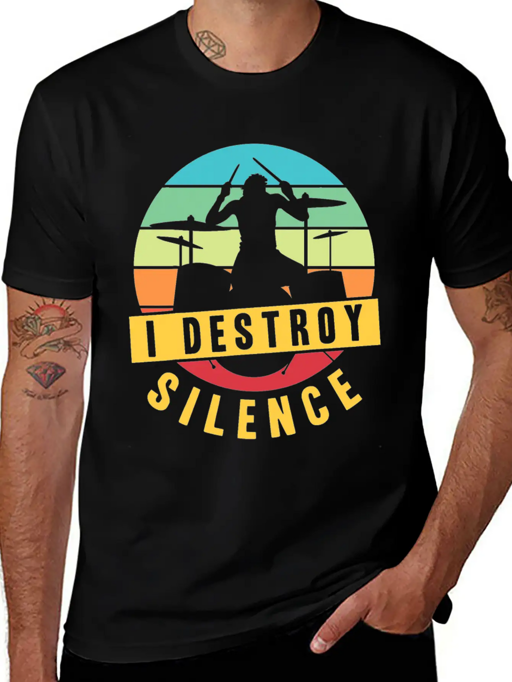 I Destroy Silence Drummer Musician Drumsticks T Sh Stylish Everyday T-Shirt – Unisex Basic Cotton Tee