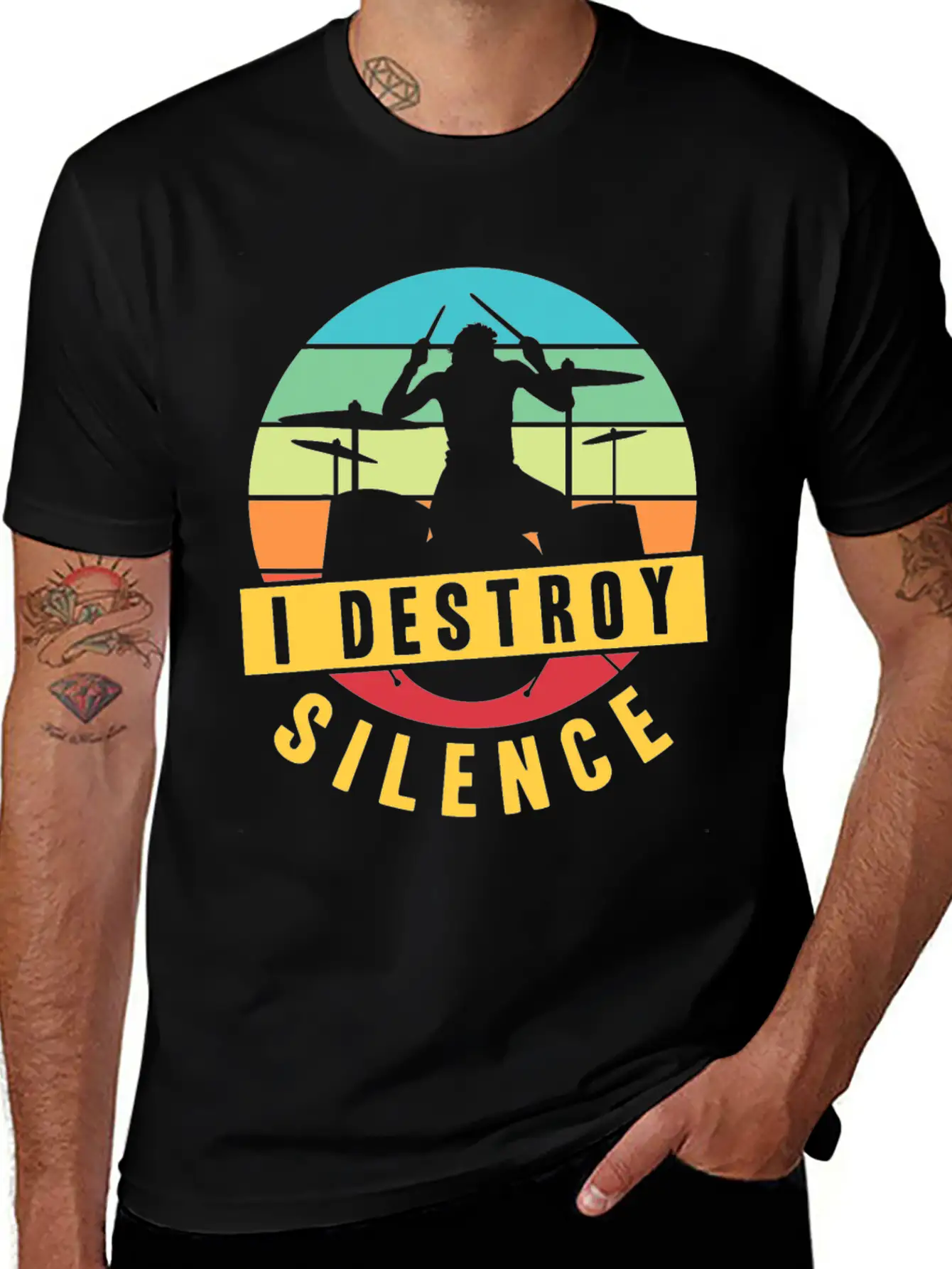 I Destroy Silence Drummer Musician Drumsticks T Sh Stylish Everyday T-Shirt – Unisex Basic Cotton Tee