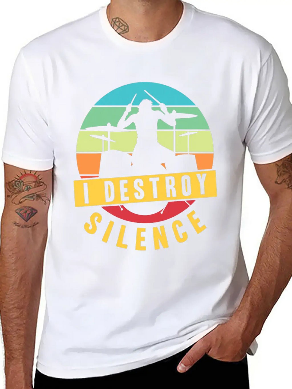 I Destroy Silence Drummer Musician Drumsticks T Sh Stylish Everyday T-Shirt – Unisex Basic Cotton Tee