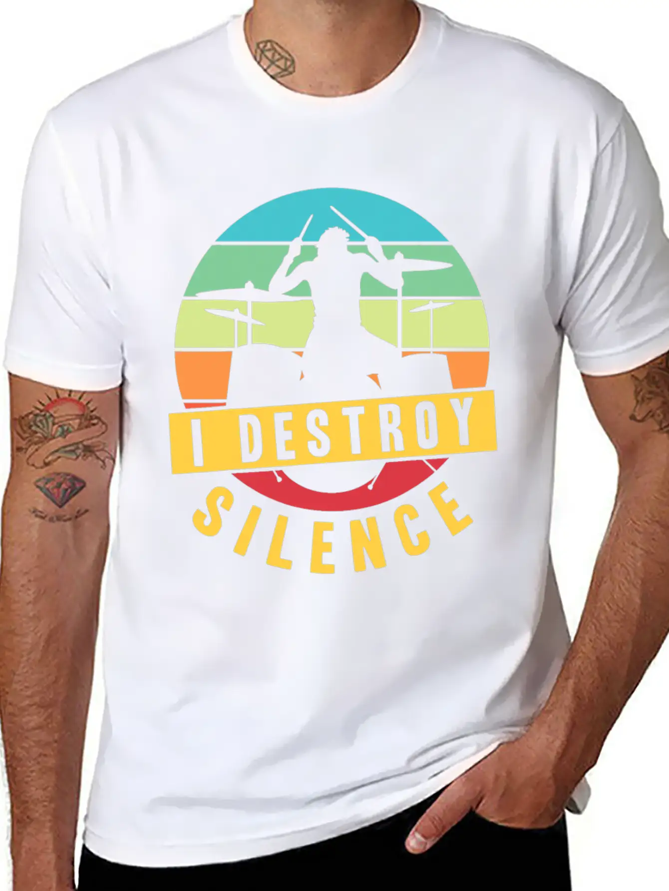 I Destroy Silence Drummer Musician Drumsticks T Sh Stylish Everyday T-Shirt – Unisex Basic Cotton Tee