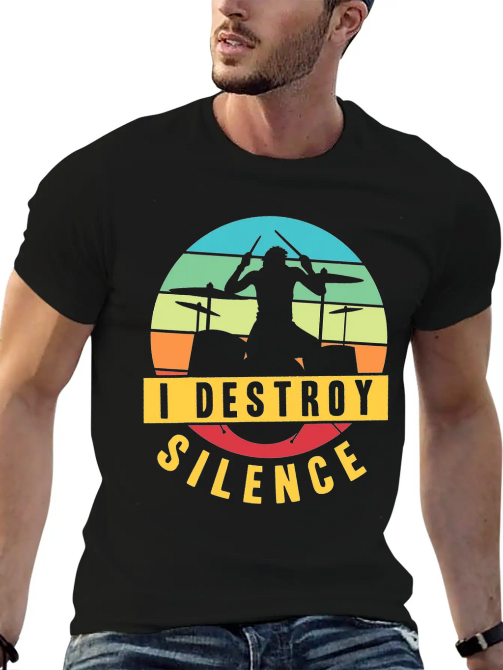 I Destroy Silence Drummer Musician Drumsticks T Sh Stylish Everyday T-Shirt – Unisex Basic Cotton Tee