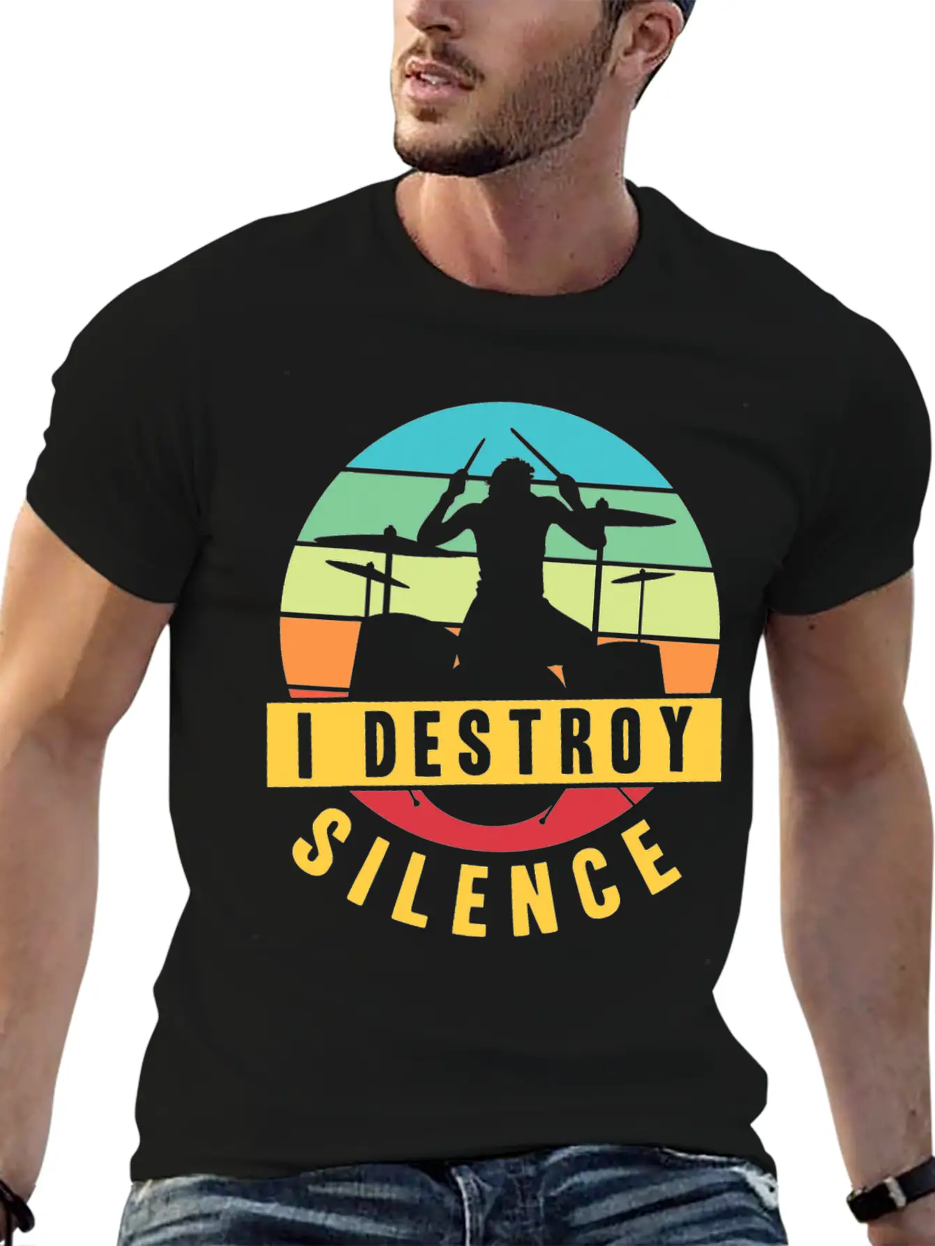 I Destroy Silence Drummer Musician Drumsticks T Sh Stylish Everyday T-Shirt – Unisex Basic Cotton Tee