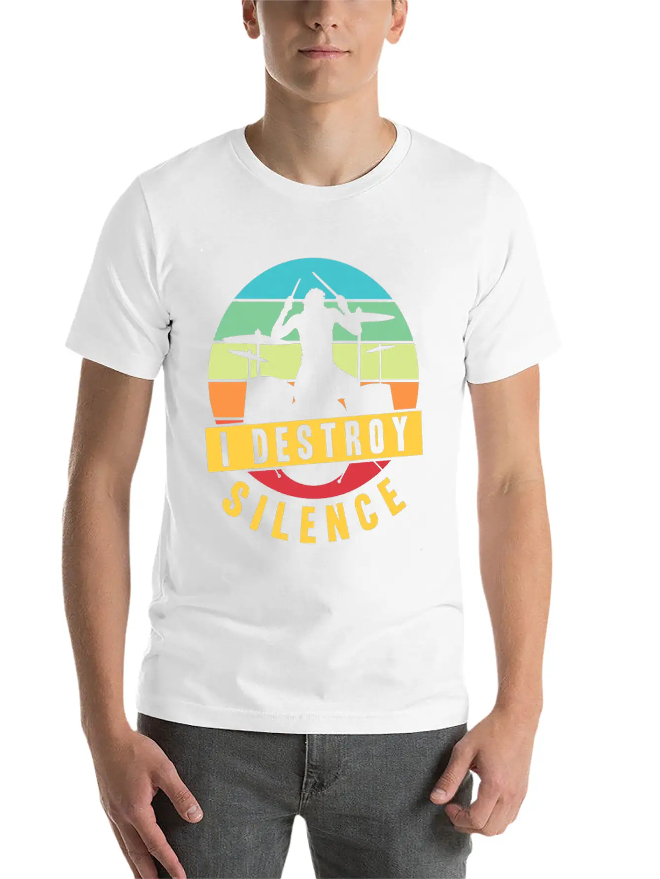 I Destroy Silence Drummer Musician Drumsticks T Sh Stylish Everyday T-Shirt – Unisex Basic Cotton Tee