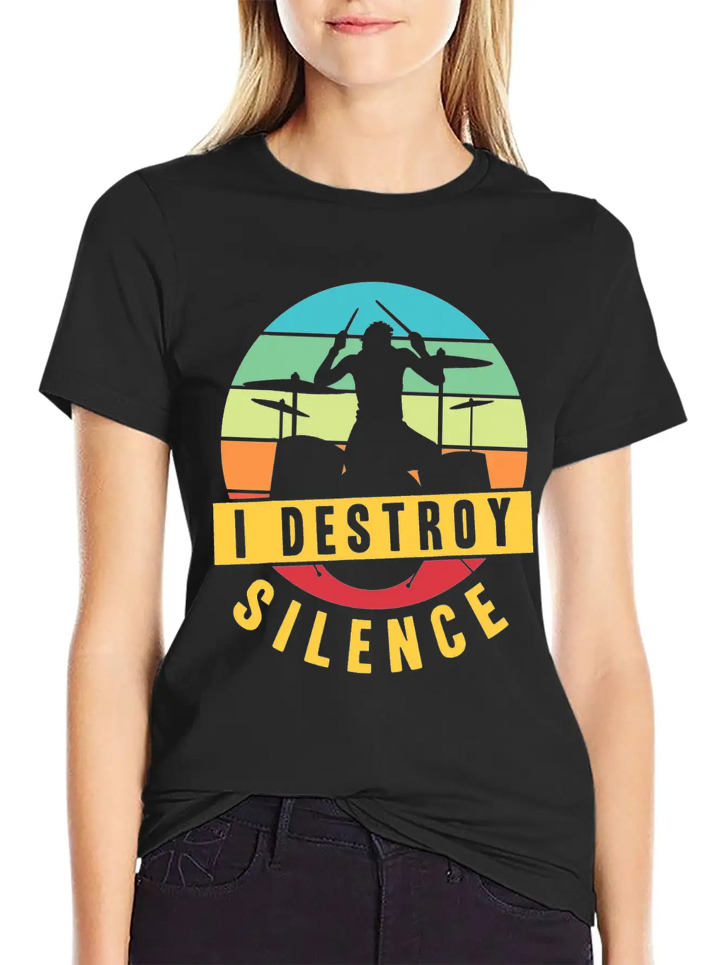 I Destroy Silence Drummer Musician Drumsticks T Sh Stylish Everyday T-Shirt – Unisex Basic Cotton Tee