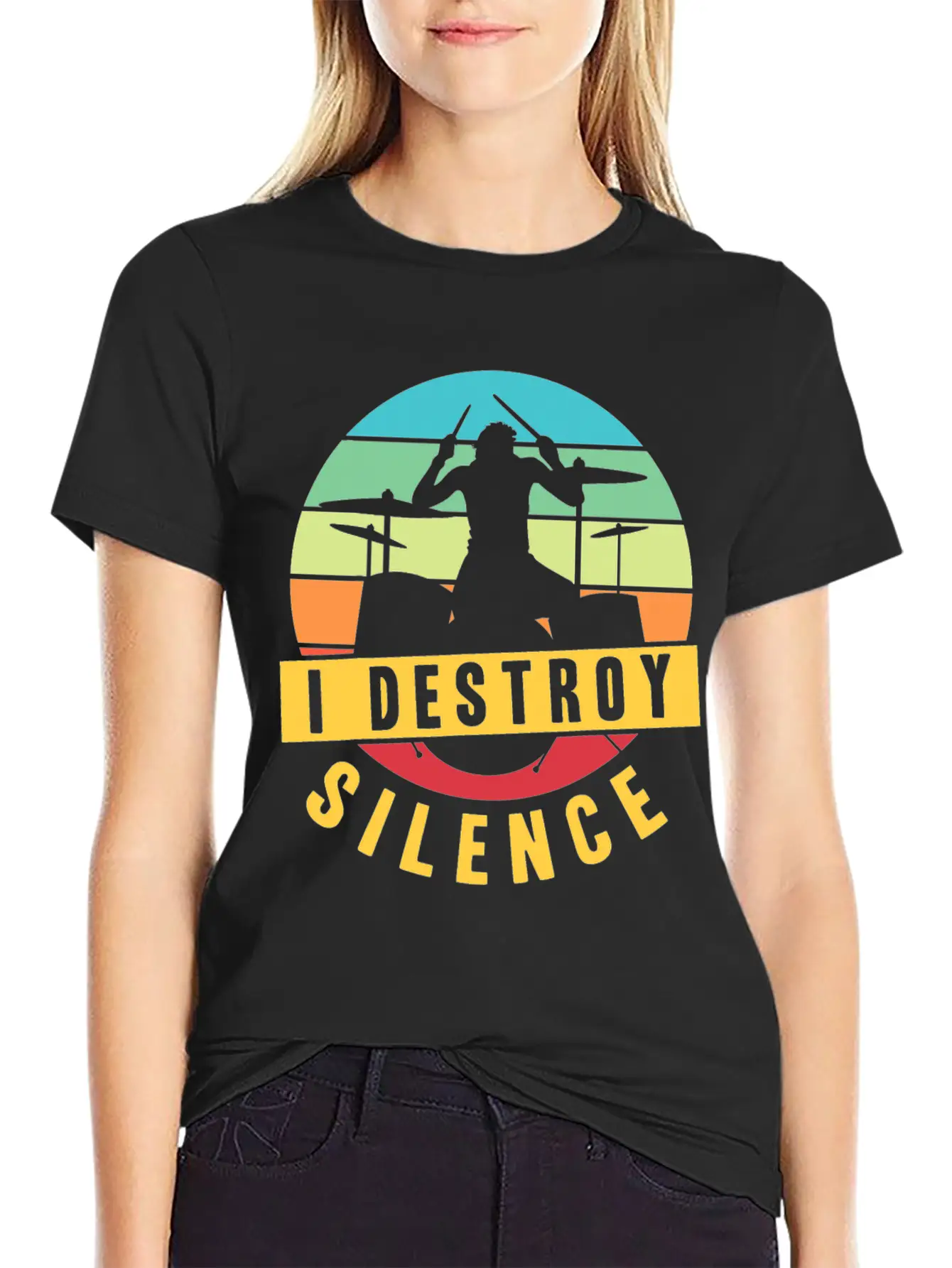 I Destroy Silence Drummer Musician Drumsticks T Sh Stylish Everyday T-Shirt – Unisex Basic Cotton Tee