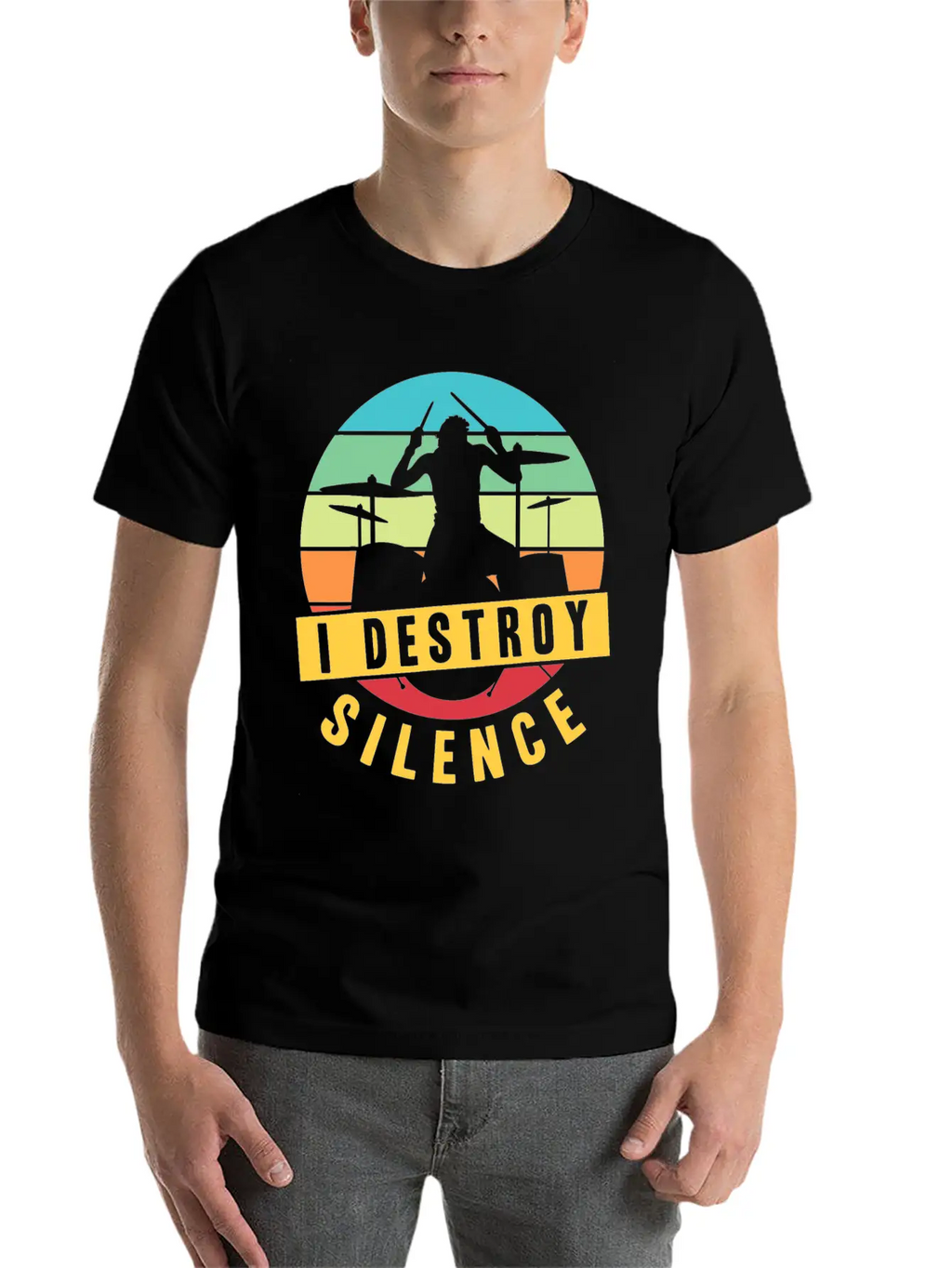 I Destroy Silence Drummer Musician Drumsticks T Sh Stylish Everyday T-Shirt – Unisex Basic Cotton Tee