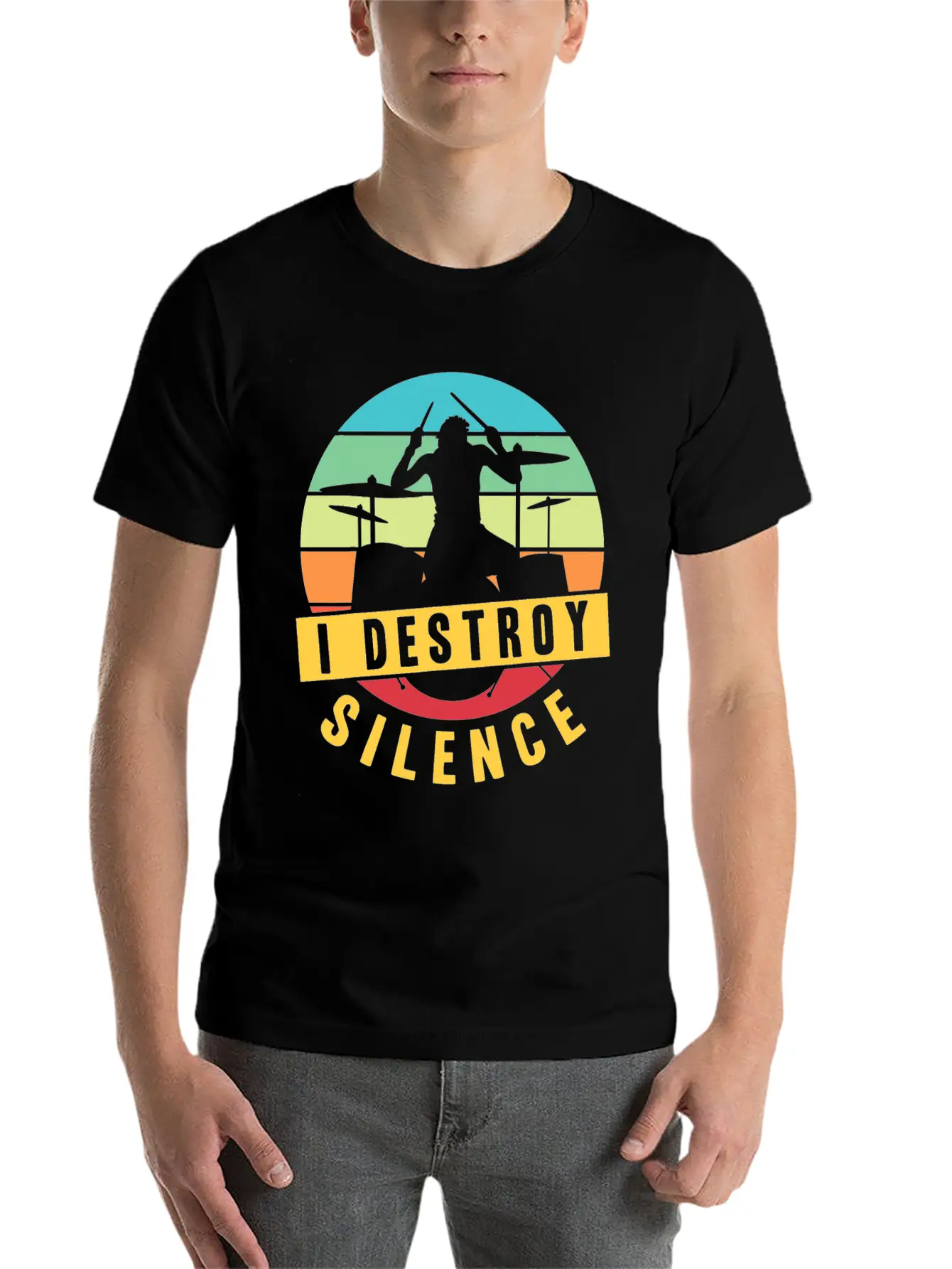 I Destroy Silence Drummer Musician Drumsticks T Sh Stylish Everyday T-Shirt – Unisex Basic Cotton Tee