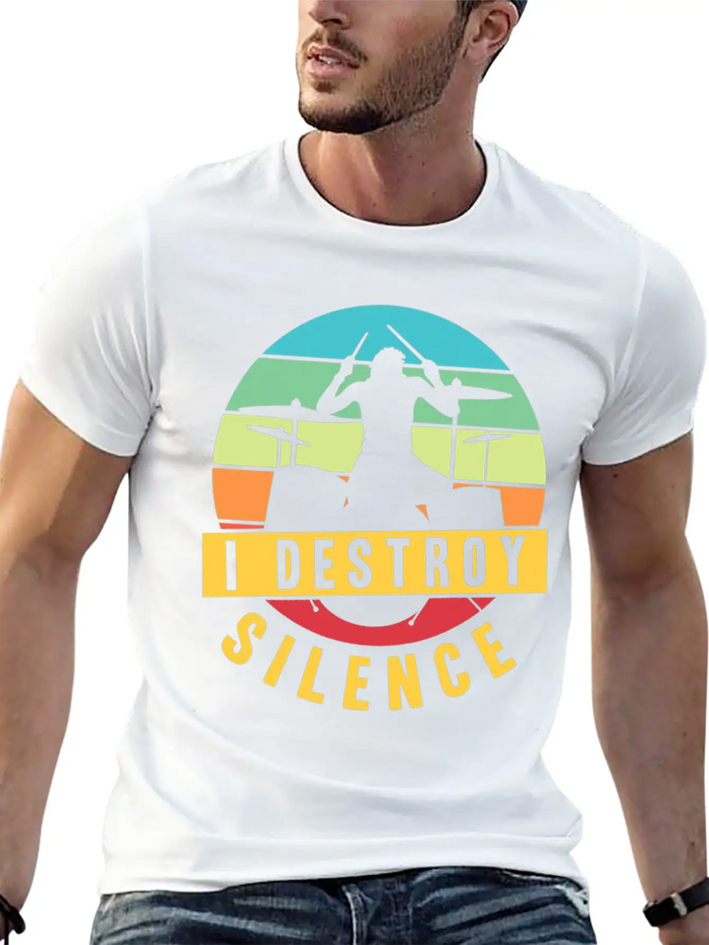 I Destroy Silence Drummer Musician Drumsticks T Sh Stylish Everyday T-Shirt – Unisex Basic Cotton Tee