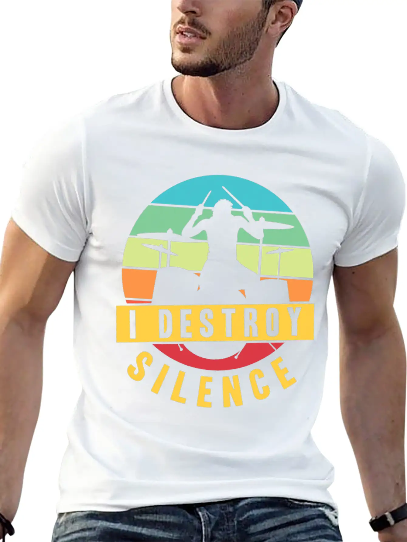 I Destroy Silence Drummer Musician Drumsticks T Sh Stylish Everyday T-Shirt – Unisex Basic Cotton Tee